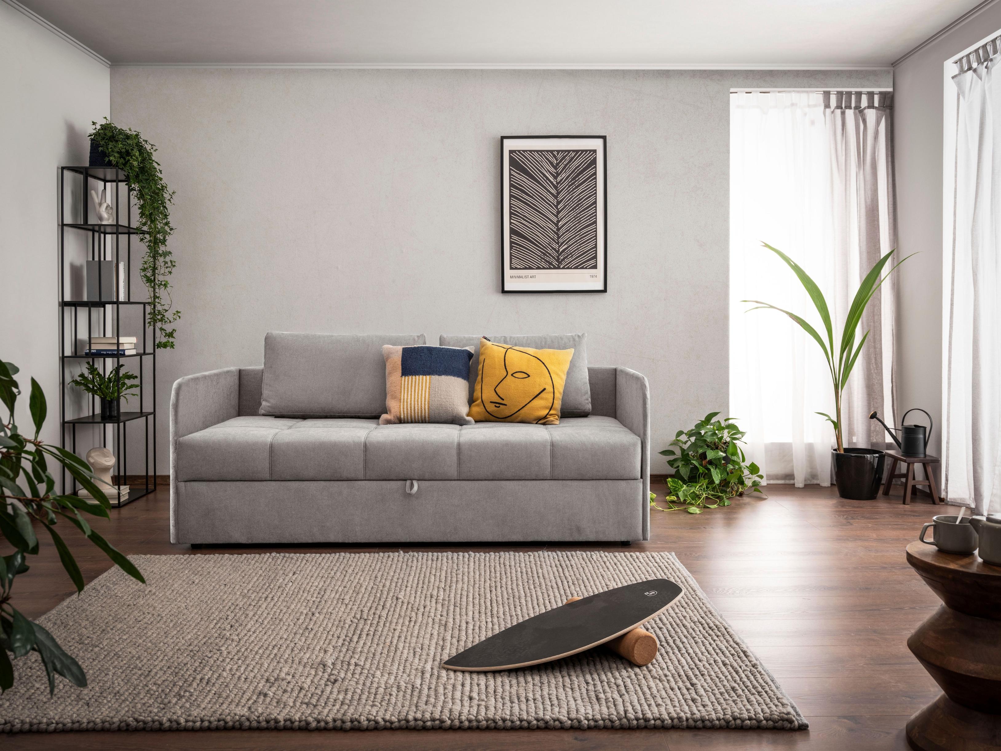 Schlafsofa ALINA "Marla", grau (hellgrau eqe 29), B:209cm H:73cm T:95cm, Chenille EQE (100% Polyester), Sofas, Schlafsofa, inkl. Stauraum und 2 Rückenkissen