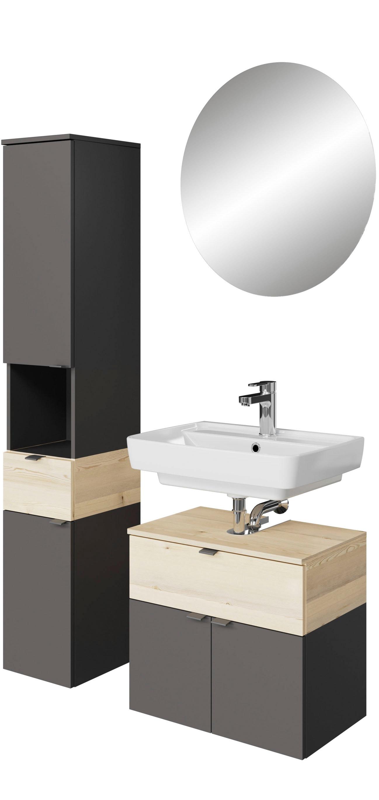 Badmöbel-Set SAPHIR "Quickset 394", grau (quarzgrau matt), Kastenmöbel-Sets, Badmöbel-Set