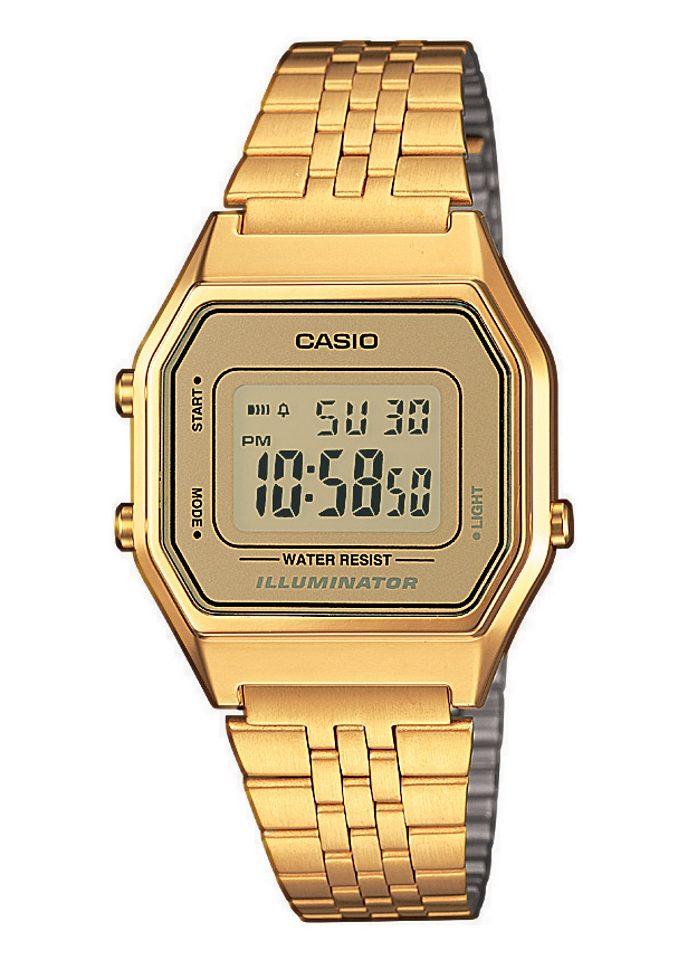 Chronograph CASIO VINTAGE, gold (goldfarben, gelbgoldfarben), Armbanduhren, Damen, Chronograph, Quarzuhr, Armbanduhr, Damenuhr, Digitaluhr, Edelstahlarmband