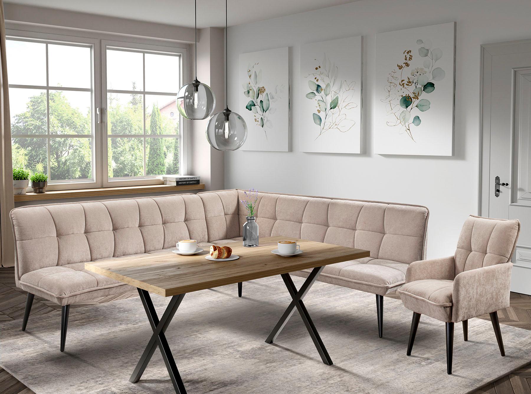 Essbank EXXPO - SOFA FASHION "Mocca Essbank, Sitzbank", beige, B:260cm H:94cm T:201cm, Sitzbänke, Essbank, hoher Sitzkomfort, bequem und elegant, hochwertige Detailverarbeitung