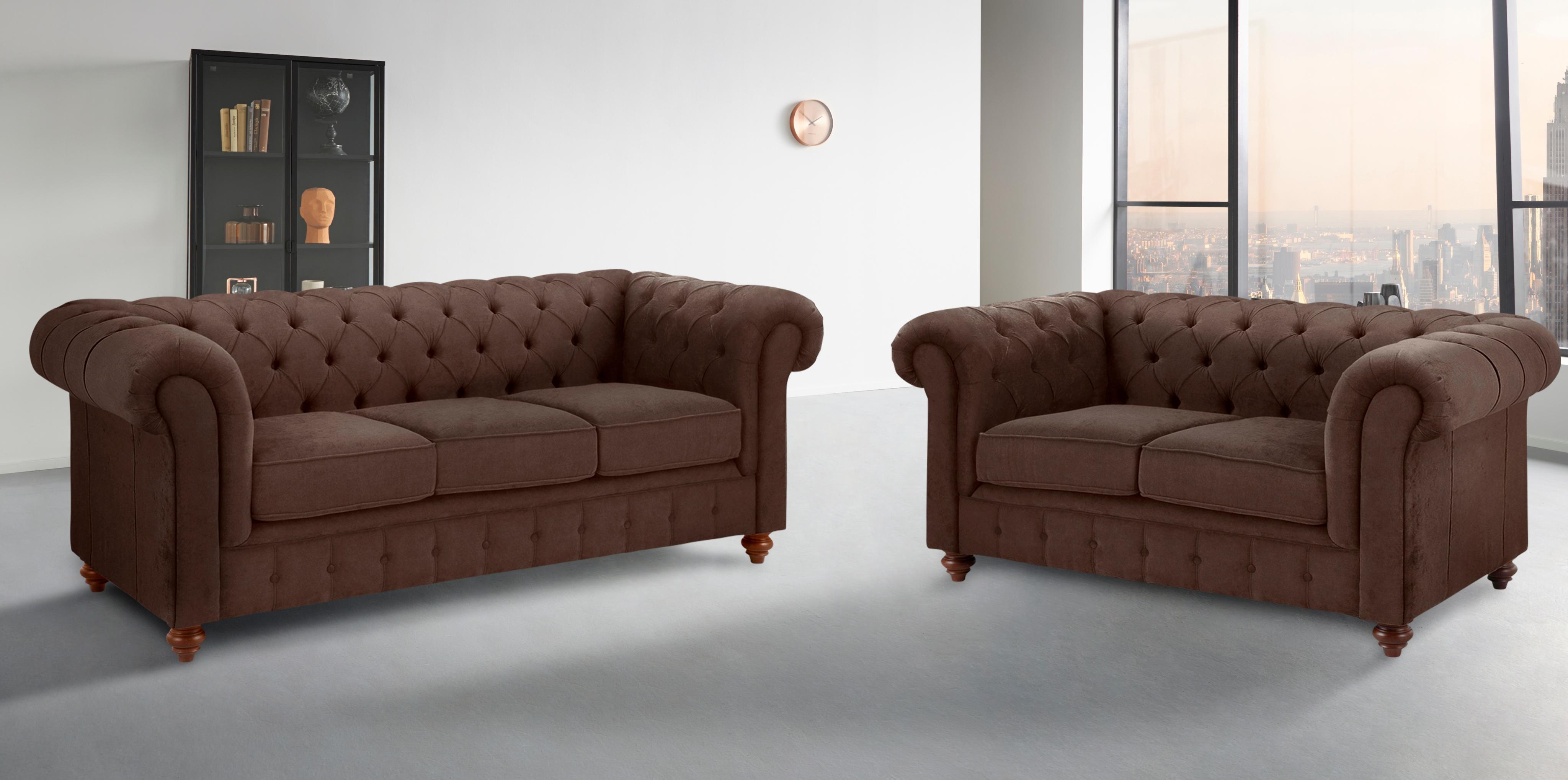 Sitzgruppe HOME AFFAIRE "Chesterfield", braun, H:74cm T:89cm, Sitzmöbel-Sets, Sitzgruppe, hochwertige Knopfheftung, bestehend aus 2- und 3-Sitzer