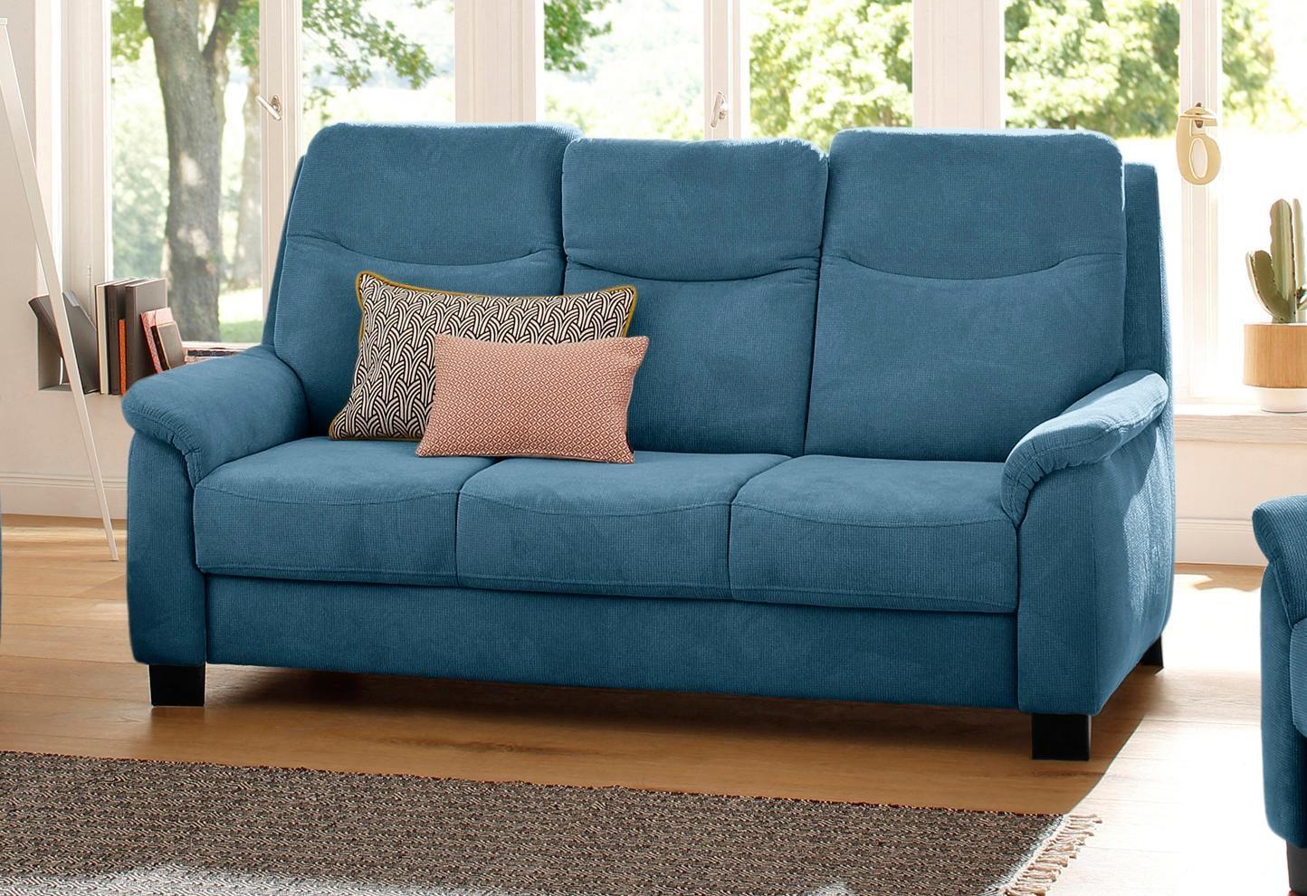 3-Sitzer HOME AFFAIRE "Boccaccio", blau (azure), B:193cm H:104cm T:96cm, Struktur weich (90% Polyester / 10% Polyamid);Luxus-Microfaser (100% Polyester);Luxus-Microfaser Vintageoptik(100% Polyester), Sofas, 3-Sitzer, mit Federkern, incl. Kopfteilverstellung