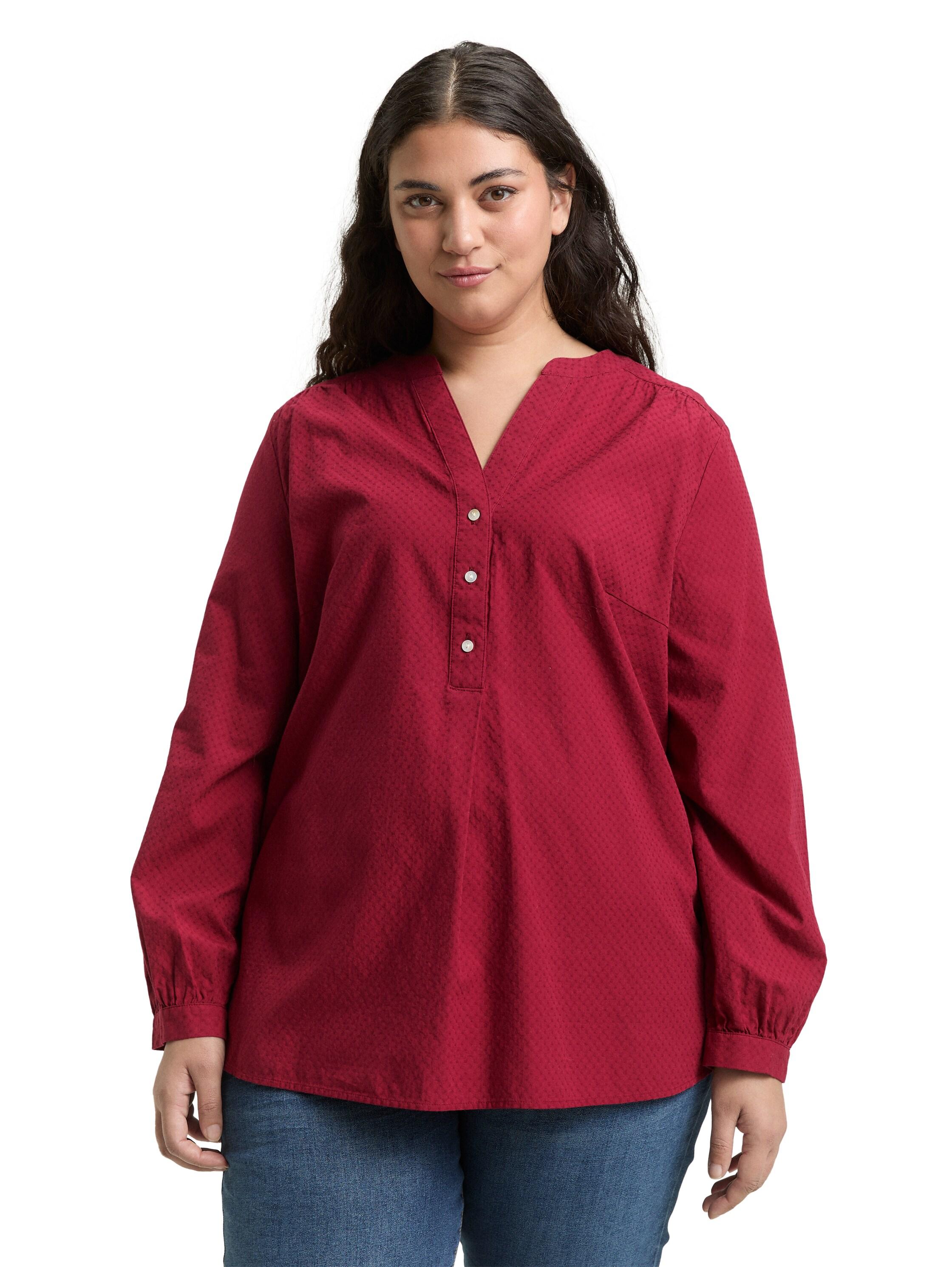 Langarmbluse TOM TAILOR PLUS, Damen, Gr. 48, rumba rot, Web, Obermaterial: 100% Baumwolle, unifarben, lässig geschnitten hüftbedeckend, Rundhals, Blusen Langarmbluse