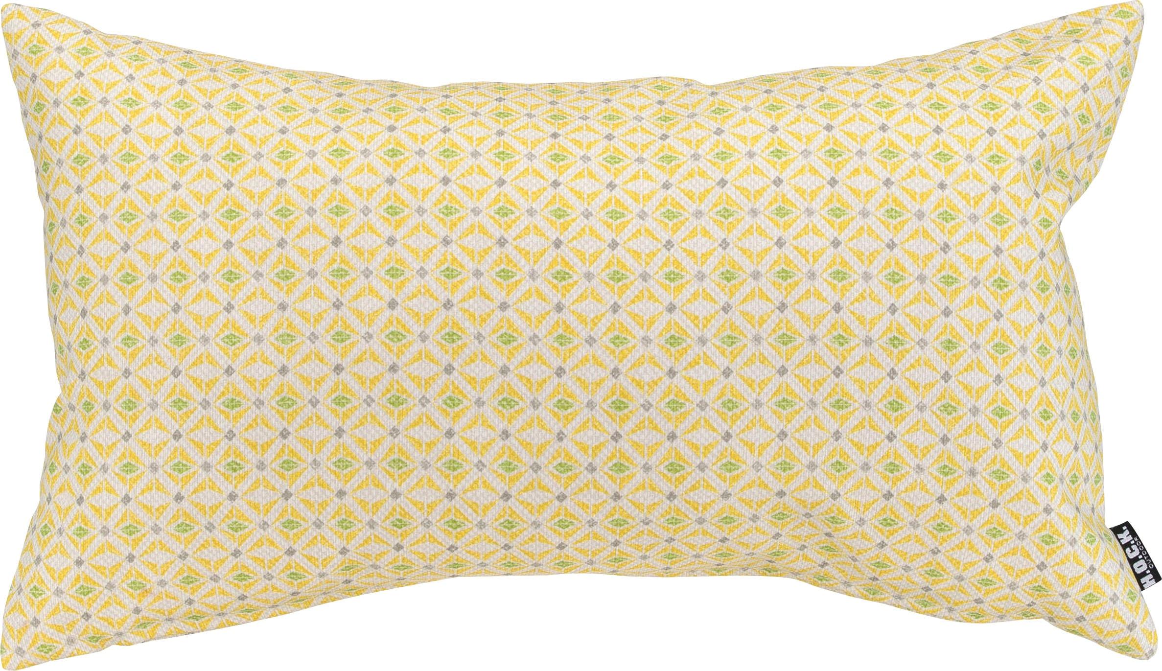 Dekokissen H.O.C.K. "Yuri", gelb (gelb, grün, gemustert), B:30cm H:10cm L:50cm, Polyester, Dekokissen_Sitzkissen_Kissenhüllen, Dekokissen, mit farbigen Mustermix, Kissenhülle mit Füllung, 1 Stück
