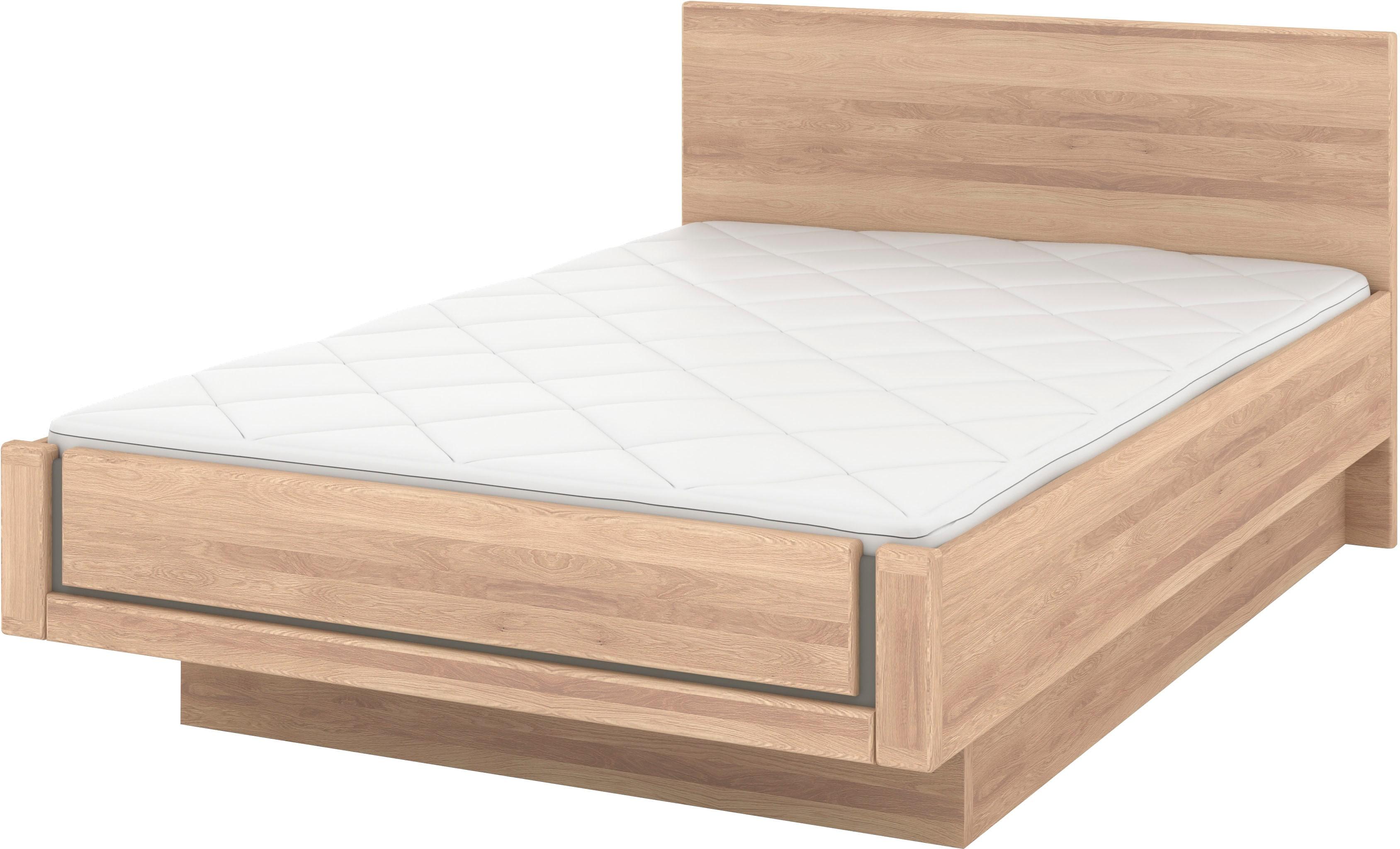 Holzbett MUSTERRING "Sorrent, Bettgestell, Bettrahmen, teilmassiv Eiche", braun (weiß, neutral), B:140cm L:210cm, Betten, Holzbett, Eiche teilmassiv, Liegehöhenverstellung, in schwebender Optik