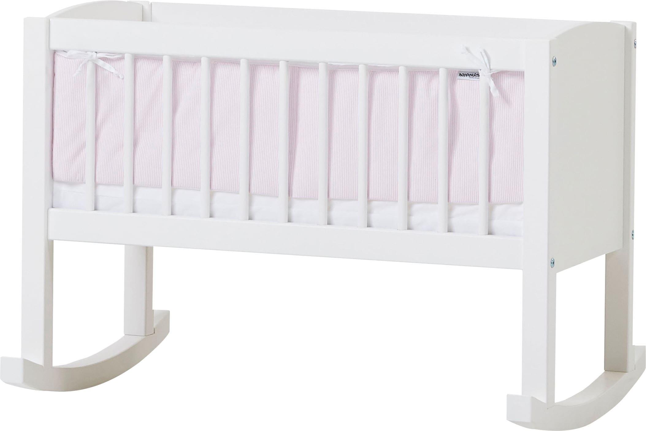 Stubenbett HOPPEKIDS, rosa (weiß, rosa mit nest mit schaummatratze), B:86cm H:62,5cm T:47cm, Holz teilmassiv, Babybetten, Stubenbett, umbaubar zu Sitzbank, wahlweise mit Matratze & Zubehör