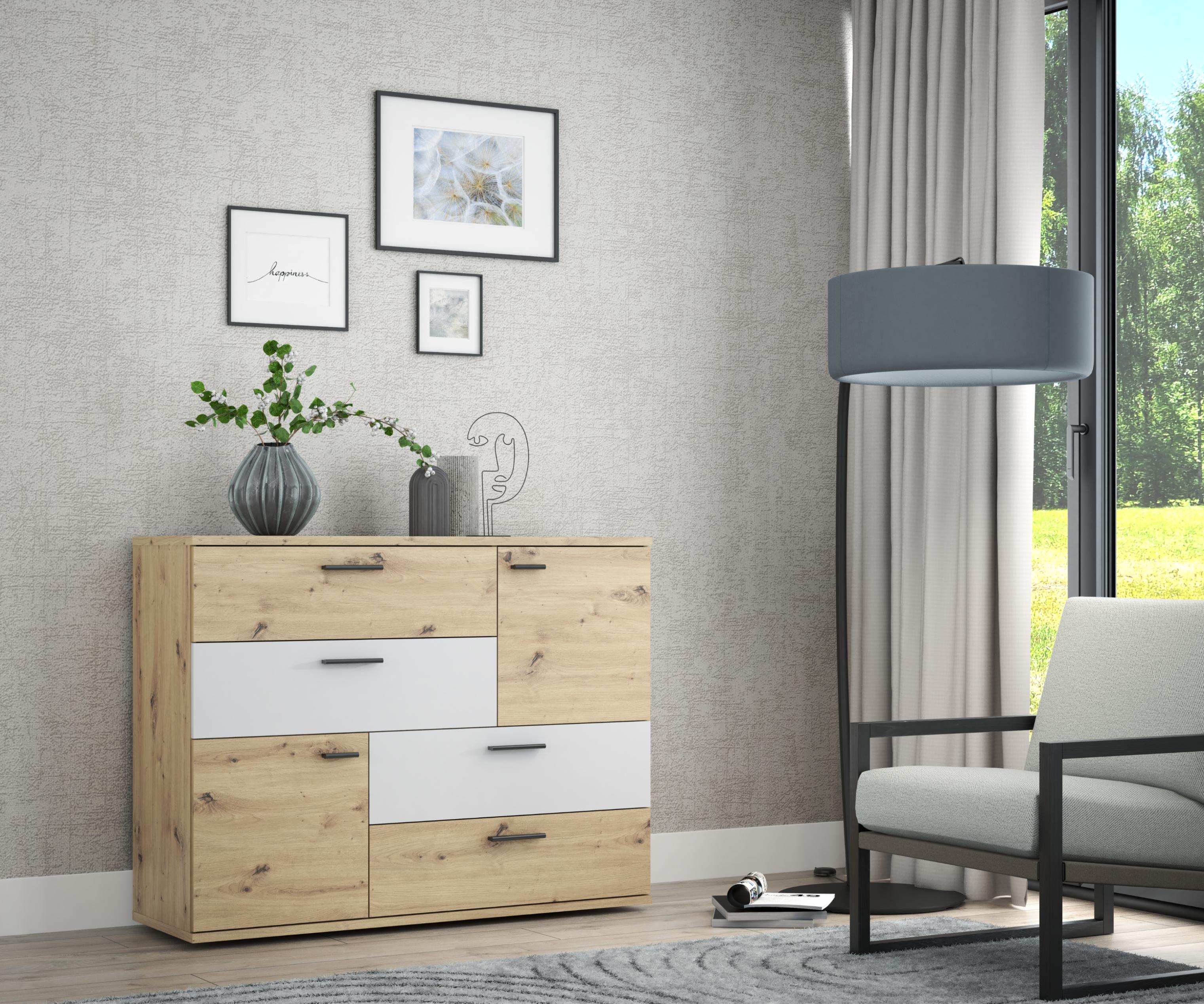 Kommode FORTE "Skive", braun (eiche, grau), B:125cm H:95,9cm T:41,3cm, Sideboards, Kommode, Breite ca. 125 cm