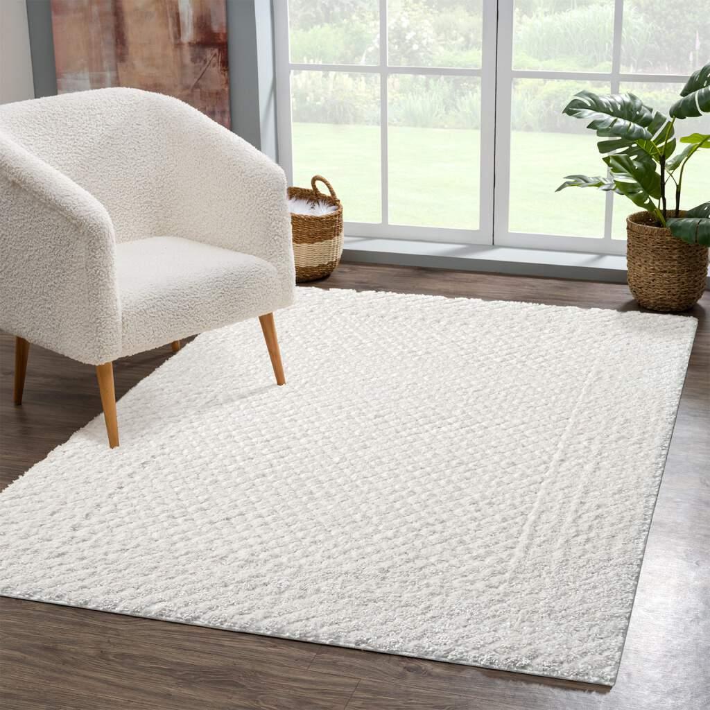 Hochflor-Teppich CARPET CITY "FOCUS627", beige (creme), B:120cm H:20mm L:170cm, Obermaterial: 100% Polypropylen, Teppiche, Hochflor-Teppich, Boho-Teppich, Hochtief-Muster/ 3D-Effekt, für Wohnzimmer, Schlafzimmer