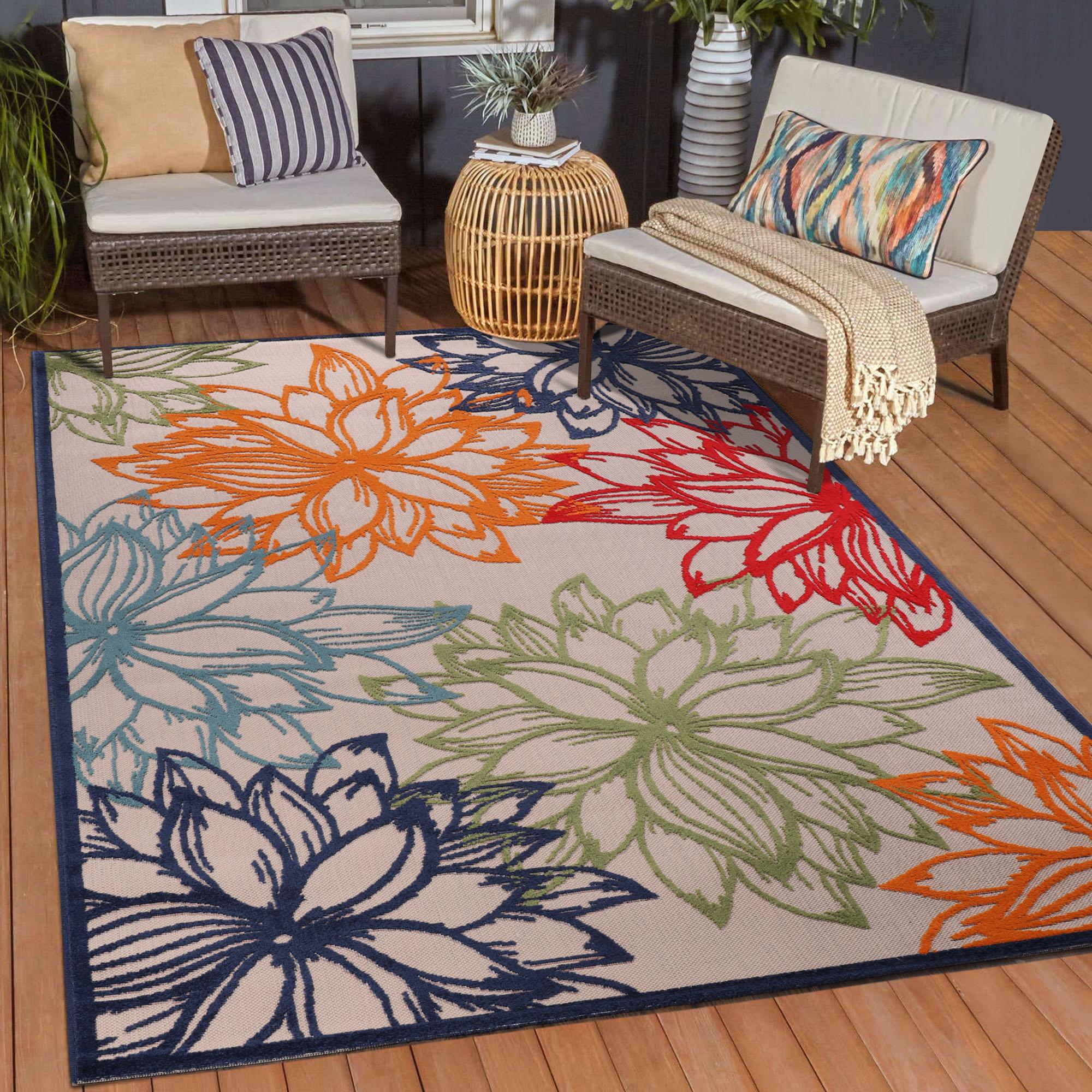 Teppich SANAT "Floral 2 Outdoor", bunt (multi), B:140cm H:6mm L:200cm, Kunstfaser, Teppiche, Teppich, In- und Outdoor geeignet, Blumen, Balkon, Terrasse, Außenbereich