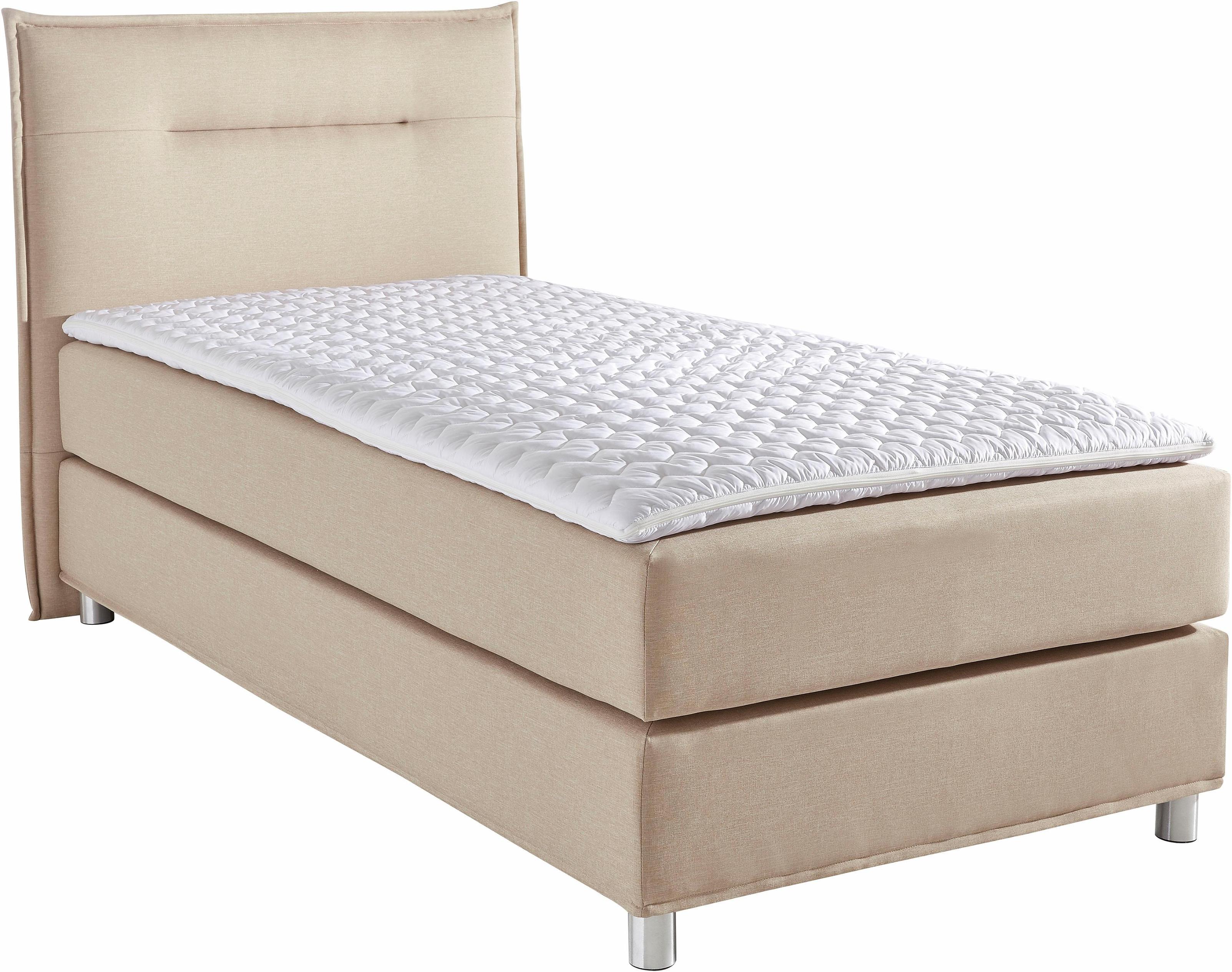 Boxspringbett MAINTAL, beige, Liegefläche B/L: 100cm x 200cm, H2, Kaltschaummatratze, Bezug: Strukturstoff aus 100% Polyester;Bezug der Spiegelfläche Matratzendrell aus 100% Polyester;Bezug des Toppers: 100% Polyester, Komplettbetten, Boxspringbett, inkl. Topper