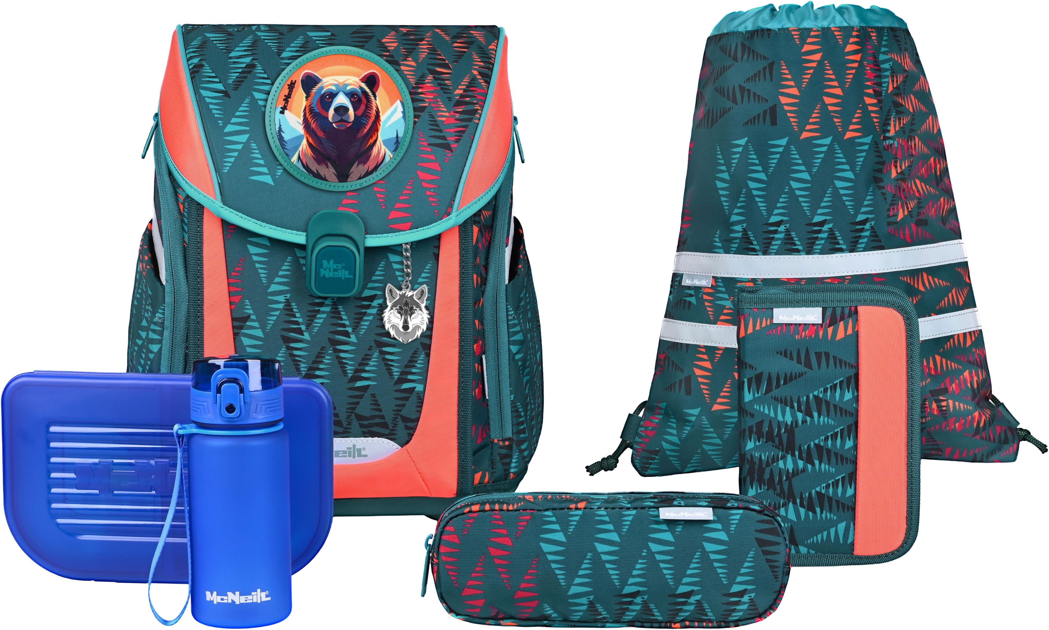 Schulranzen MCNEILL "Primo, inkl. Etui, Turnbeutel", Jungen, Gr. B/H/T: 30cm x 38cm x 20cm, bear, Polyester, Rucksäcke Schulranzen