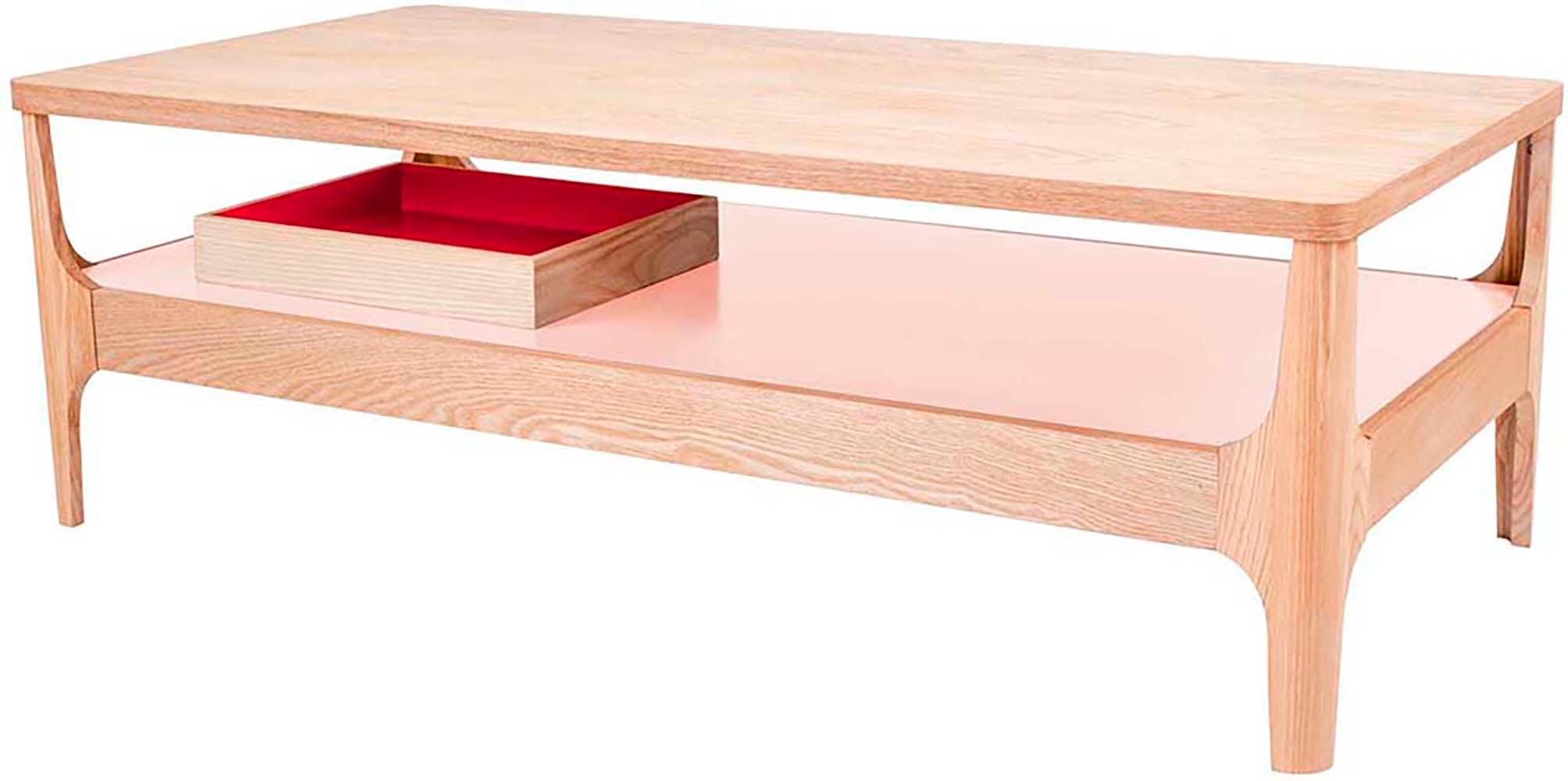 Couchtisch KAYOOM "Kaffeetisch Addison, Couchtisch, offenes, ausgefallenes Design", beige (esche, rosa, natur, rosa), B:120cm H:40cm T:60cm, Tischplatte: MDF mit Esche-Furnier, Tischbeine: Massivholz, Tische, Couchtisch, Ausgefallenes Design, Tischbeine aus Massivholz, aus robustem Material