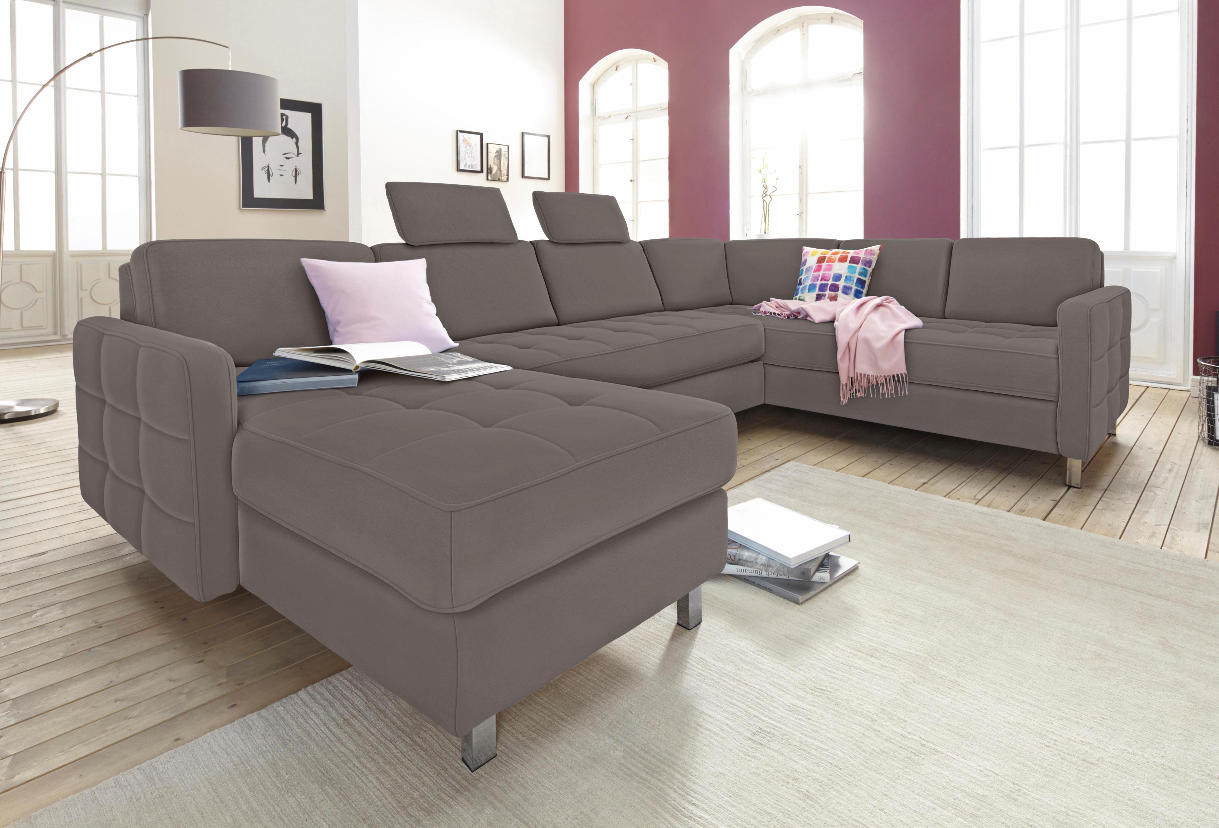 Wohnlandschaft SIT & MORE "Pablo U-Form", grau (elefant), B:292cm H:80cm T:87cm, Struktur (100% Polyester);Kunstleder SOFTLUX;Luxus-Microfaser ALTARA NUBUCK (100% Polyester), Sofas, Wohnlandschaft, wahlweise mit Bettfunktion und Bettkasten
