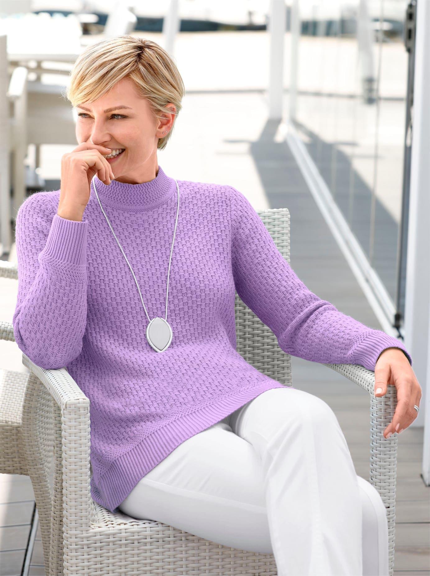 Stehkragenpullover CLASSIC BASICS "Pullover", Damen, Gr. 52, lila (flieder), 100% Polyacryl, unifarben, Pullover Stehkragenpullover