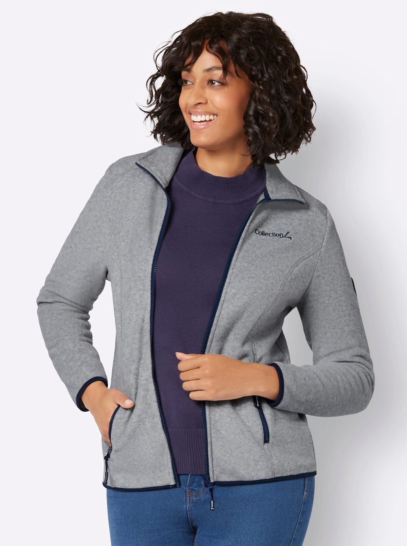 Fleecejacke CASUAL LOOKS, Damen, Gr. 40, grau (grau, meliert), 100% Polyester, unifarben, Jacken Fleecejacke