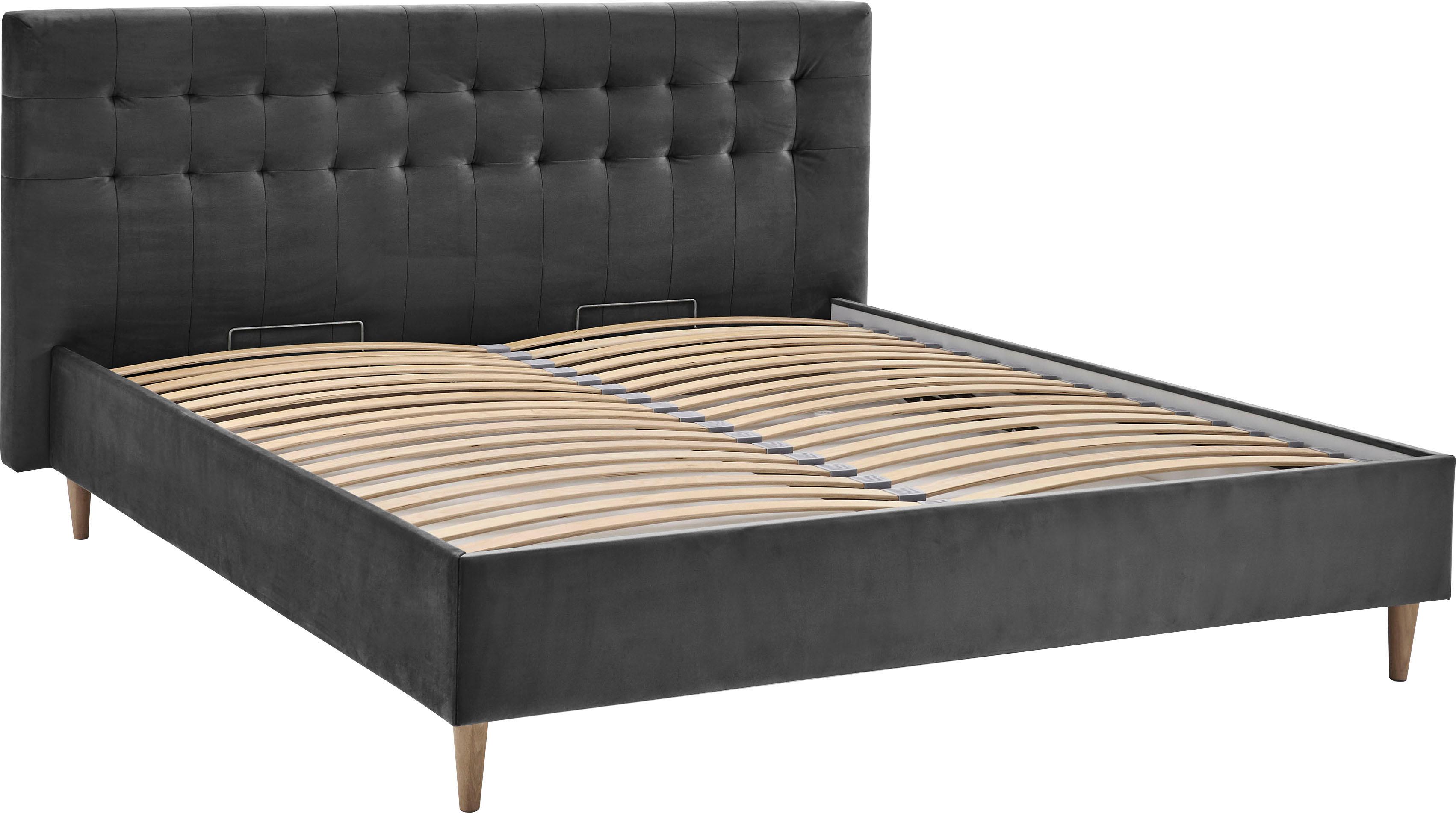 Polsterbett "Veronika", grau (dunkelgrau), B:182cm H:107cm L:214cm, Bettgestell und seitliche Einfassung der Matratzen: Strukturstoff, 100% Polyester, ATLANTIC HOME COLLECTION, Betten, Polsterbett, mit Bettkasten und Lattenrost