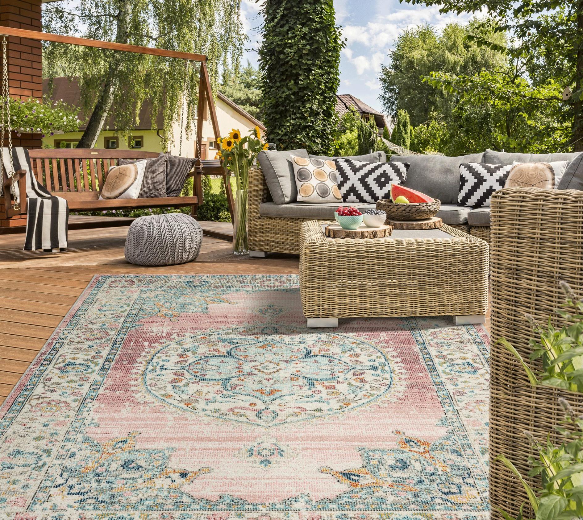 Teppich THE CARPET "Palma", pink, B:160cm H:4mm L:230cm, Polypropylen, Teppiche, Teppich, Outdoor moderner robuster In und Outdoor Teppich