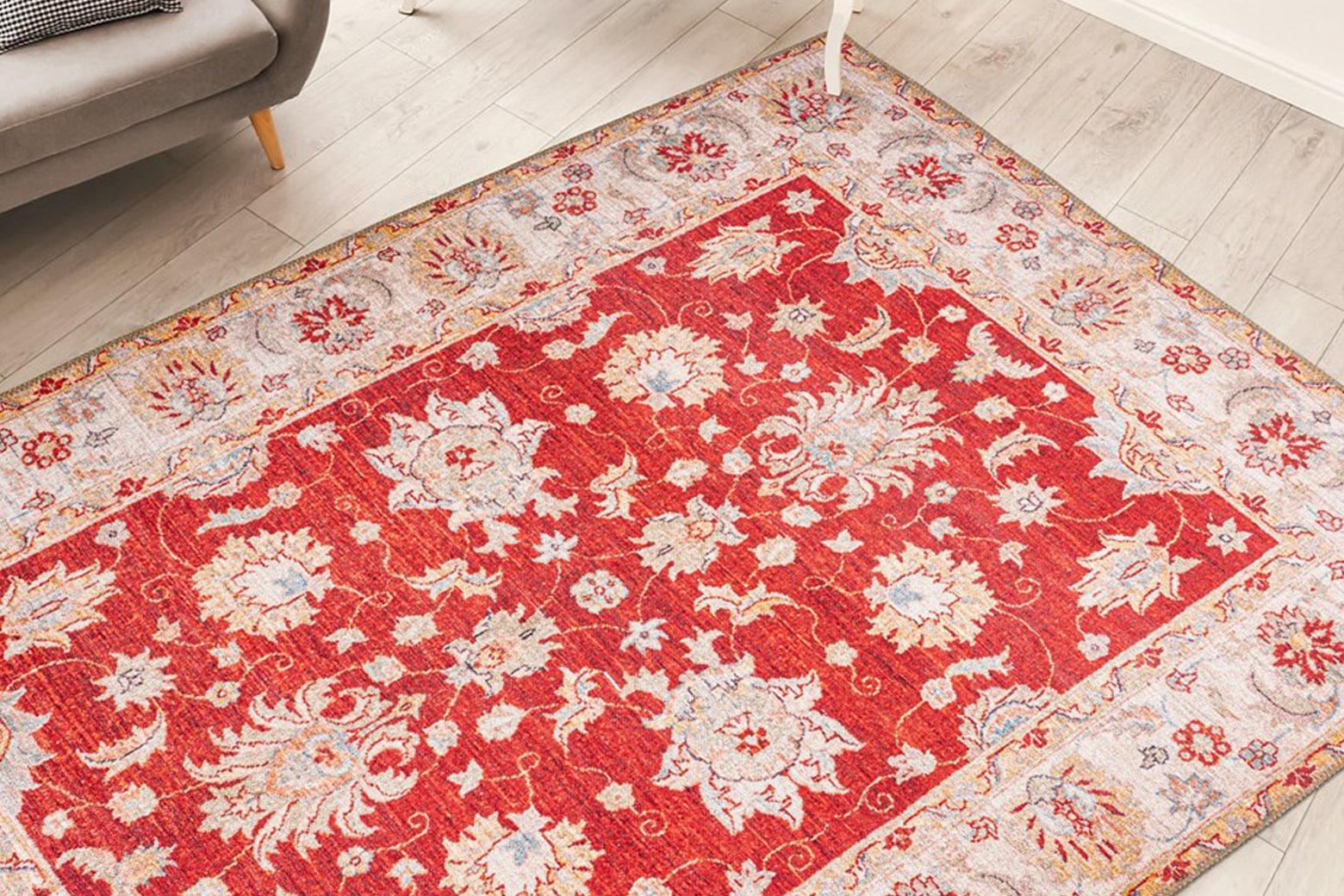 Teppich ME GUSTA "Faye 625", rot, B:110cm H:6mm L:180cm, Polyester, Teppiche, Teppich, Flachgewebe, gedrucktes Motiv, Wohnzimmer, Esszimmer