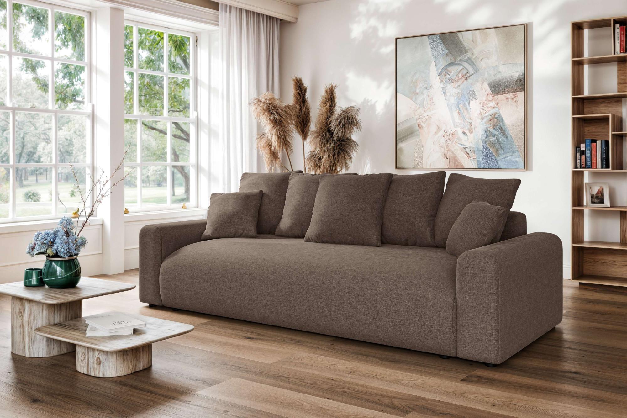 Big-Sofa HOME AFFAIRE "LAKESIDE klein 3-Sitzer Schlafsofa mit Bettkasten, Breite 238 cm", braun, B:238cm H:85cm T:98cm, 100% Polyester, Sofas, Big-Sofa, Liegefläche 149x195 cm, hoher Sitzkomfort, Maße B/T/H: 238/98/85cm