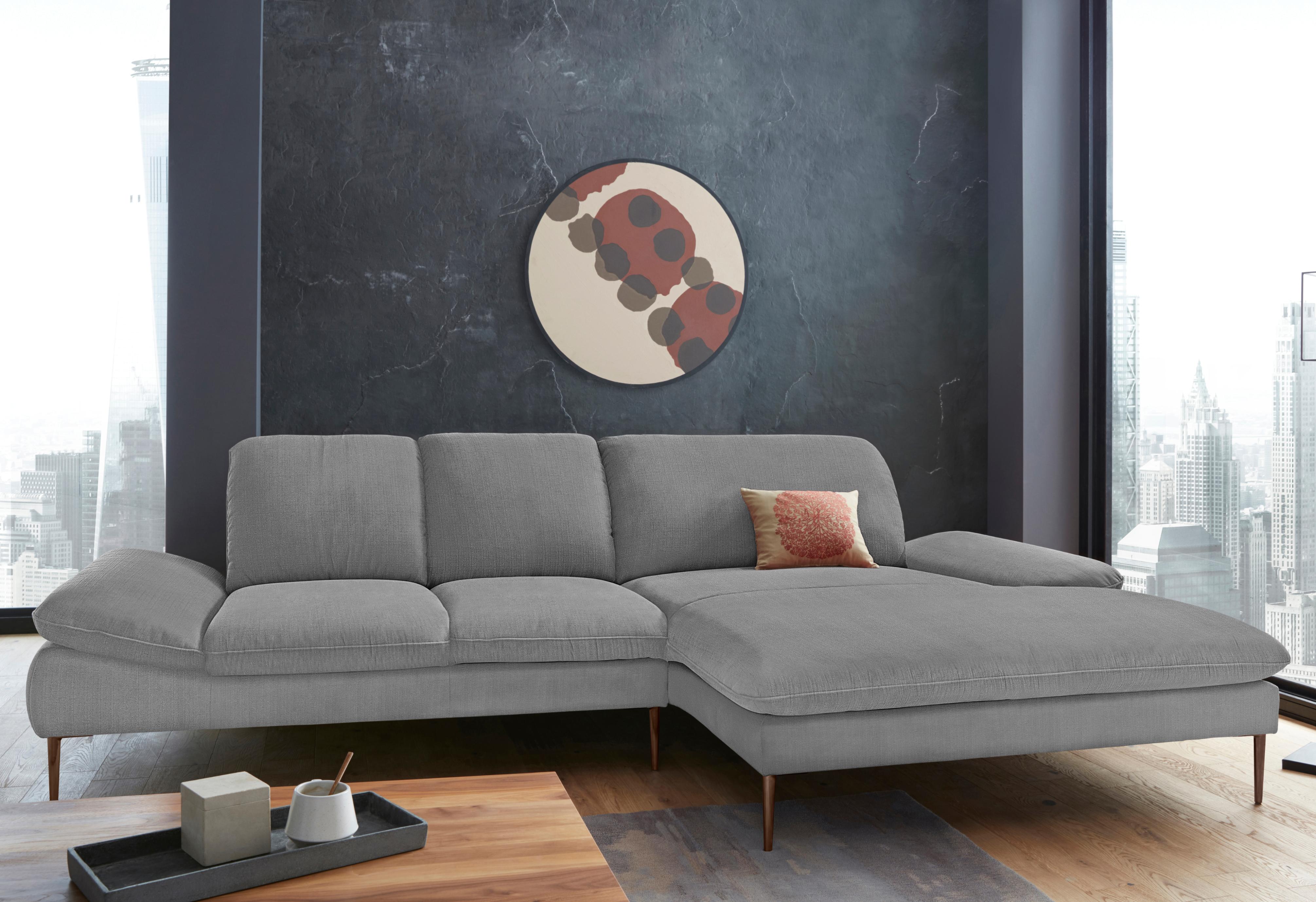 Ecksofa W.SCHILLIG "enjoy&MORE, Designsofa, bequem, zeitlos und elegant, L-Form", grau (dolphin r66), B:310cm H:87cm T:185cm, Chenille-Flachgewebe R66 (85% Polyester, 15% Nylon);Longlife Xtra-Leder Z59: Glattleder mit modischer Prägung. Hautstärke 0, 9 - 1, 1 mm;Stoff S37 (100% Polyester), Sofas, Ecksofa, Sitztiefenverstellung, Füße bronze pulverbeschichtet, Breite 310 cm