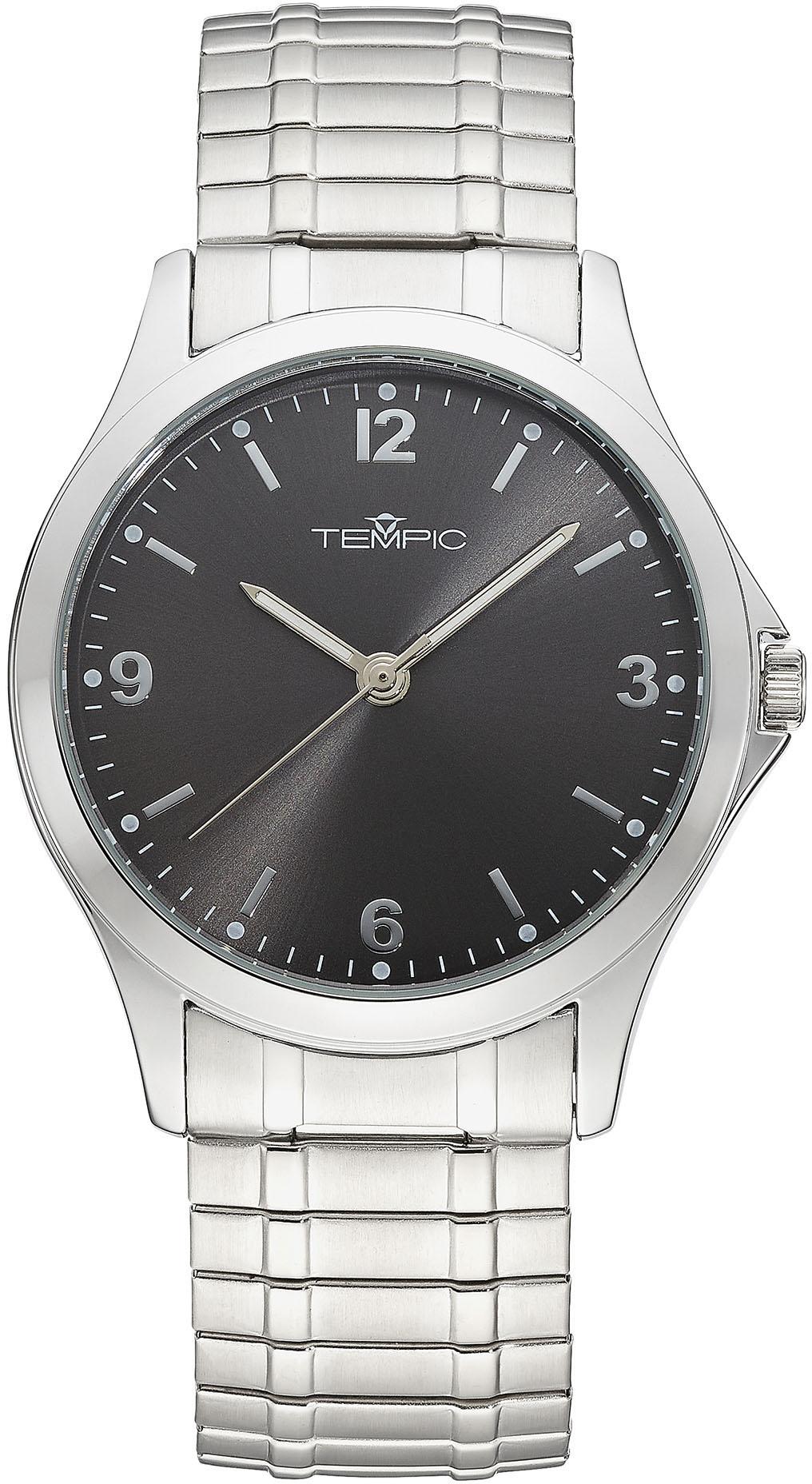 Quarzuhr TEMPIC, silber (silberfarben), Armbanduhren, Herren, Quarzuhr, Armbanduhr, Herrenuhr, analog, Flexband, Zugband