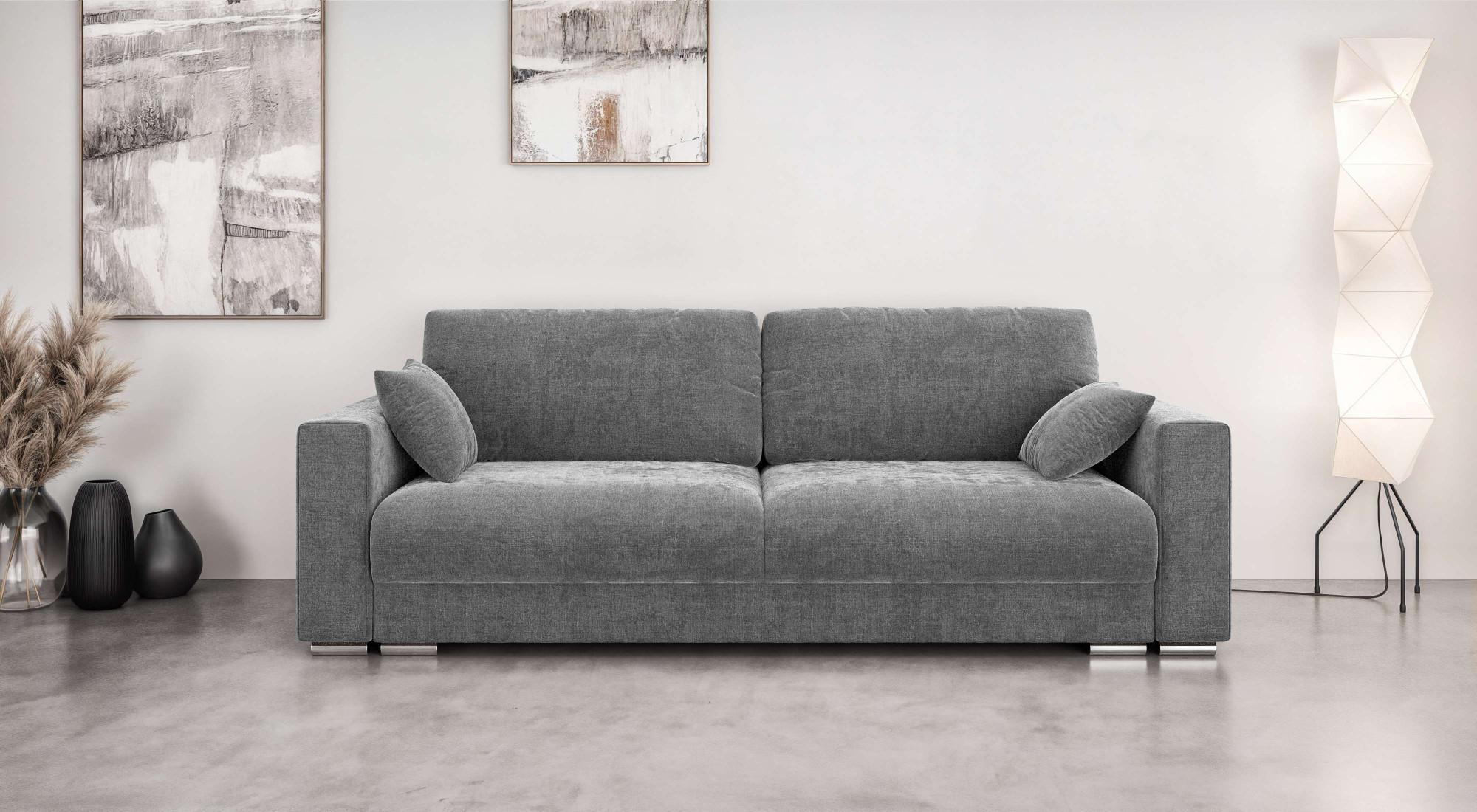 3-Sitzer HOME AFFAIRE "Stevinson Schlafsofa mit Bettkasten, Maße B/H/T: 229/87/97 cm", grau (dunkelgrau), B:229cm H:87cm T:97cm, 100% Polyester, Sofas, 3-Sitzer, mit Wellenunterfederung, 2 Rückenkissen und 2 Zierkissen