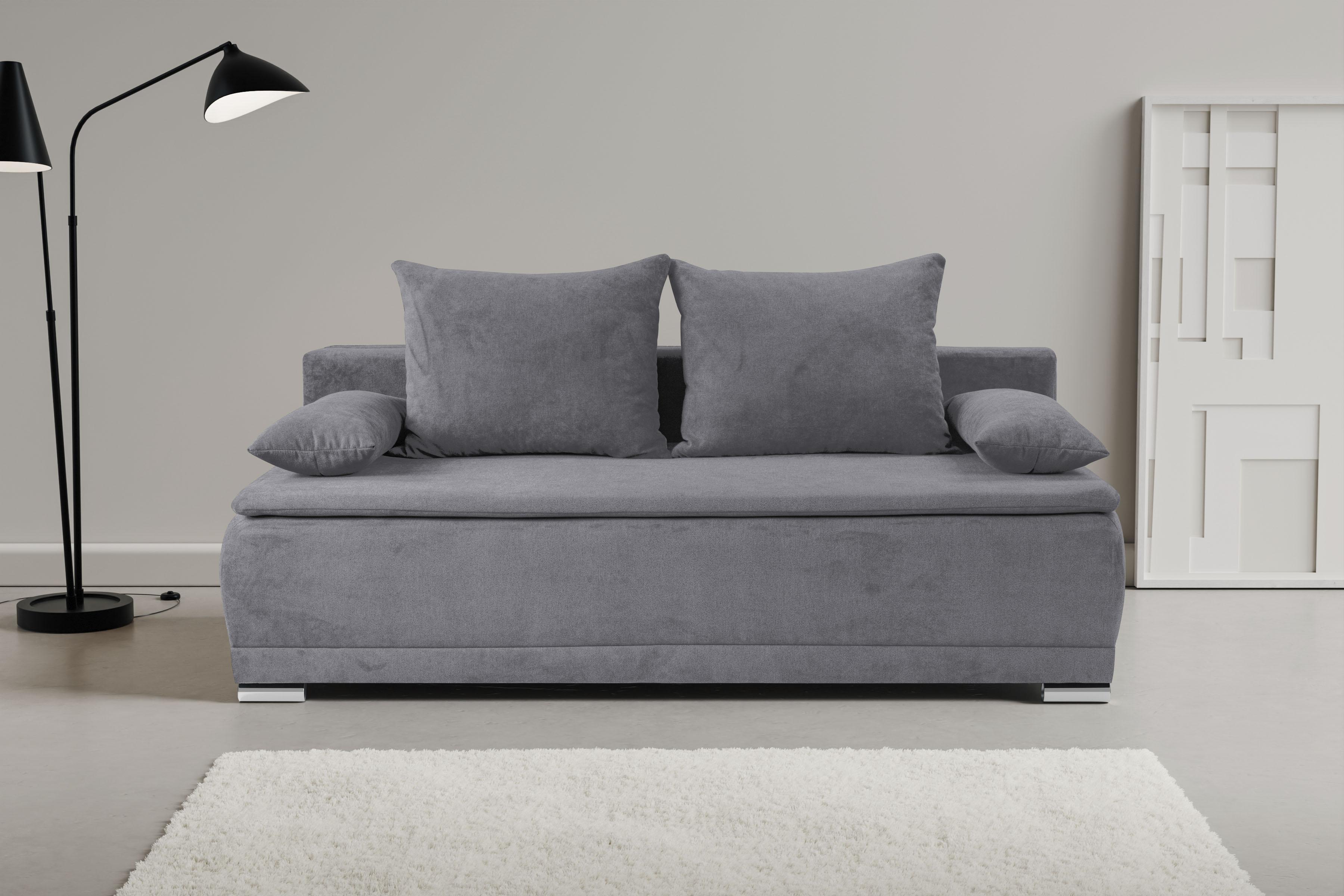 Schlafsofa WERK2 "Biggi komfortabel & elegant, Schlaffunktion, Bettkasten, Breite 206 cm", grau (hellgrau), B:206cm H:88cm T:91cm, 95% Polyester, 5% Nylon, Sofas, Schlafsofa, inkl. losen Kissen, Struktur weich ASTON, hellgrau