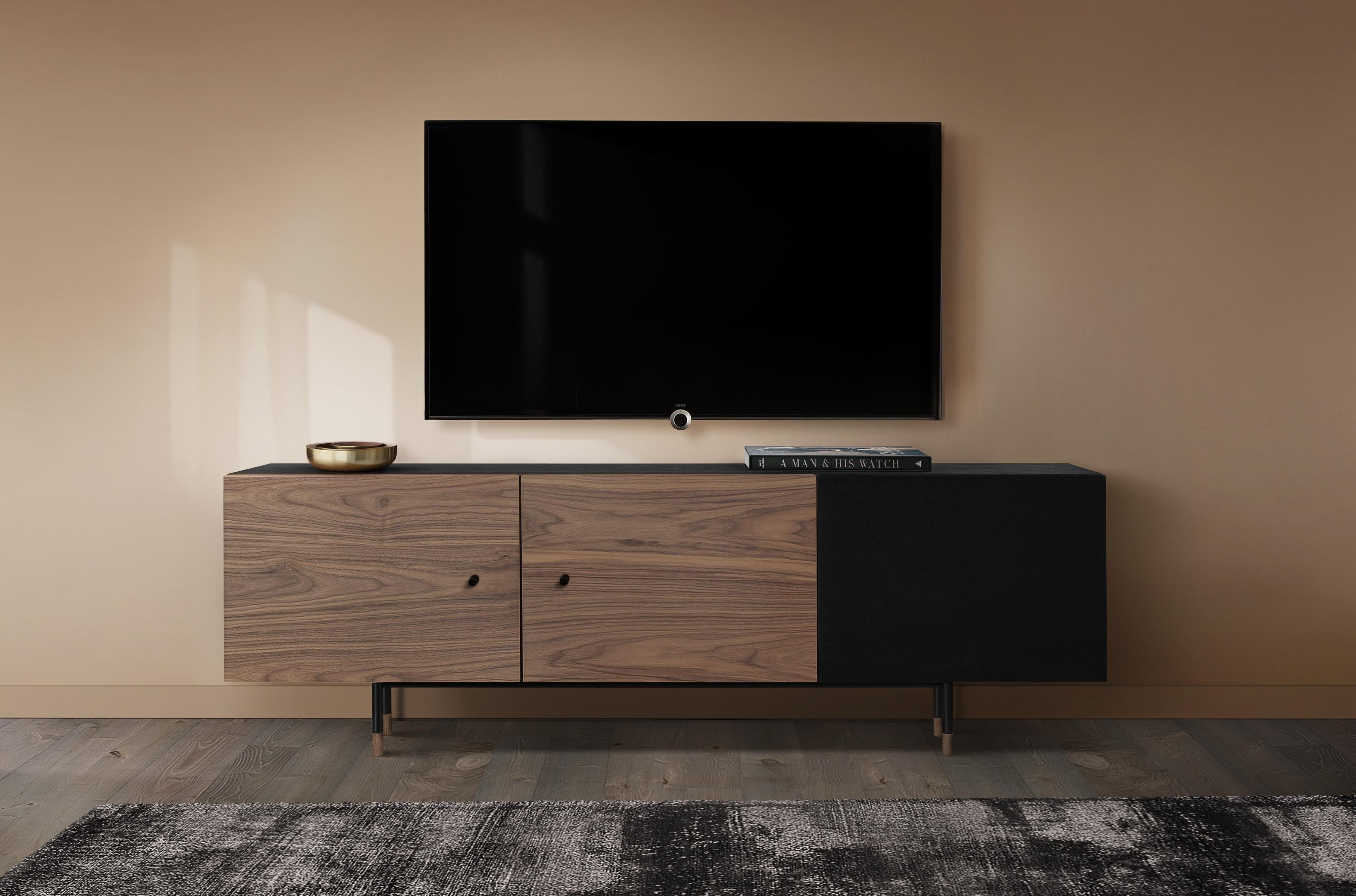 Kommode WOODMAN "Jugend Kommode", braun (nuss, schwarz), B:150cm H:52cm T:45cm, Sideboards, Kommode, mit Holzfurnier aus Eiche, Skandinavisches Design, FSC