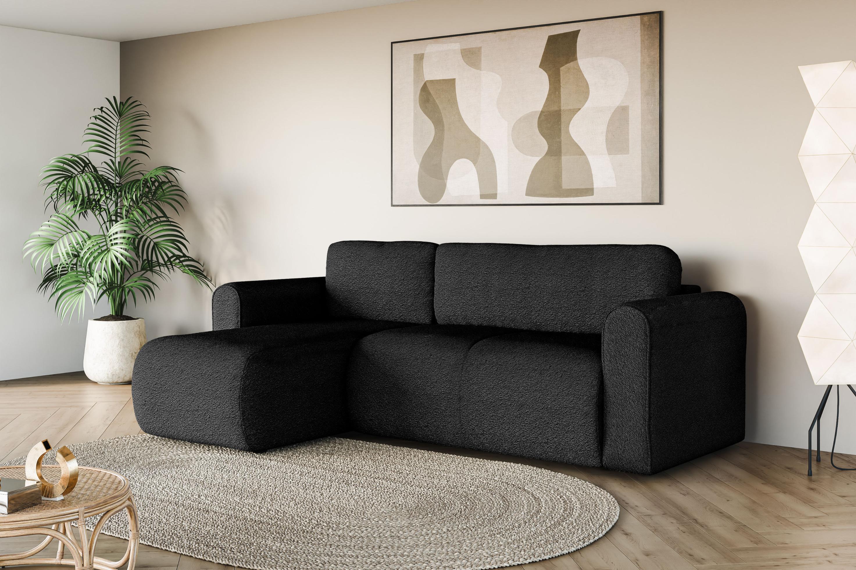 Ecksofa OTTO HOME "Zacharia wahlweise Schlafsofa mit Bettkasten, B/T/H 250/166/86 cm", schwarz, B:250cm H:86cm T:166cm, 100% Polyester, Sofas, Ecksofa, L-Form mit Wellenunterfederung, Recamiere beidseitig montierbar