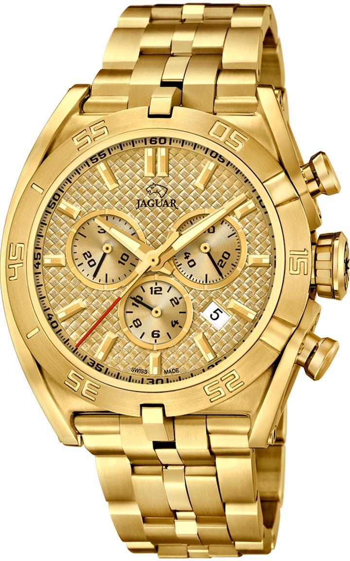 Chronograph JAGUAR "Executive", gold (goldfarben, goldfarben), Armbanduhren, Herren, Chronograph, Armbanduhr, Quarzuhr, Herrenuhr, Saphirglas, Stoppfunktion, Swiss Made
