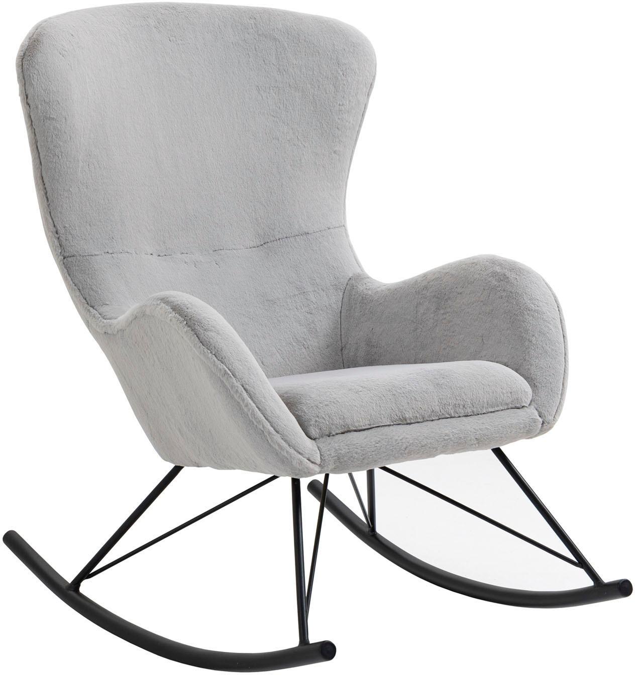 Schaukelstuhl SALESFEVER "Komfortabel entspannen", grau (hellgrau, schwarz), B:70cm H:102cm T:94cm, Metall, Polyester, Stühle, Schaukelstuhl, in Lammfelloptik