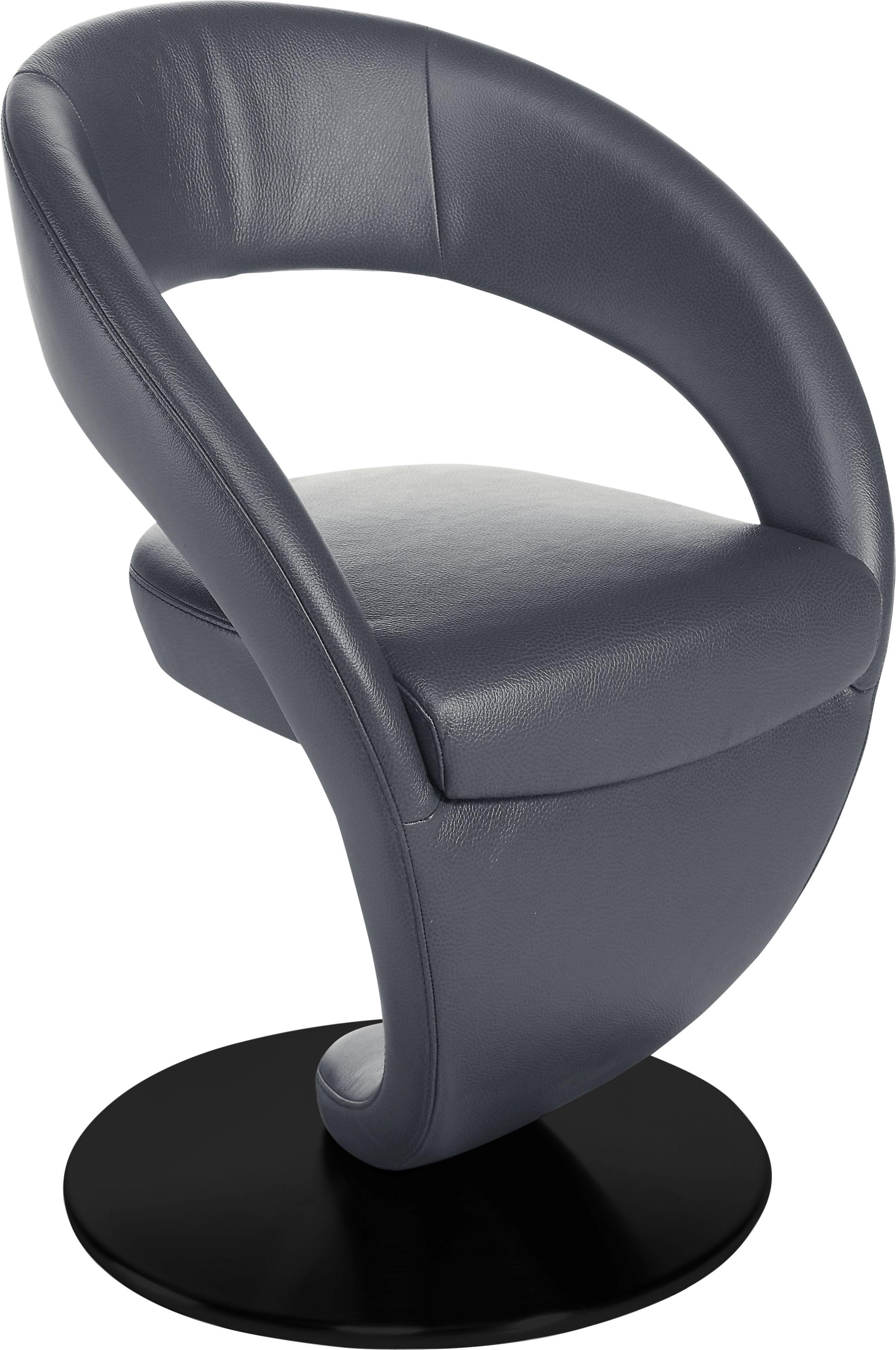 Drehstuhl K+W KOMFORT & WOHNEN "Wave", blau (nachtblau, drehteller in metall schwarz struktur), B:62cm H:86cm T:61cm, Bronco: Nappaleder pigmentiert, Dickleder, 1, 3/1, 5mm, mit rustikal gekörnten Narbenbild, Stühle, Drehstuhl, Design-Drehstuhl, schwarzer Drehteller