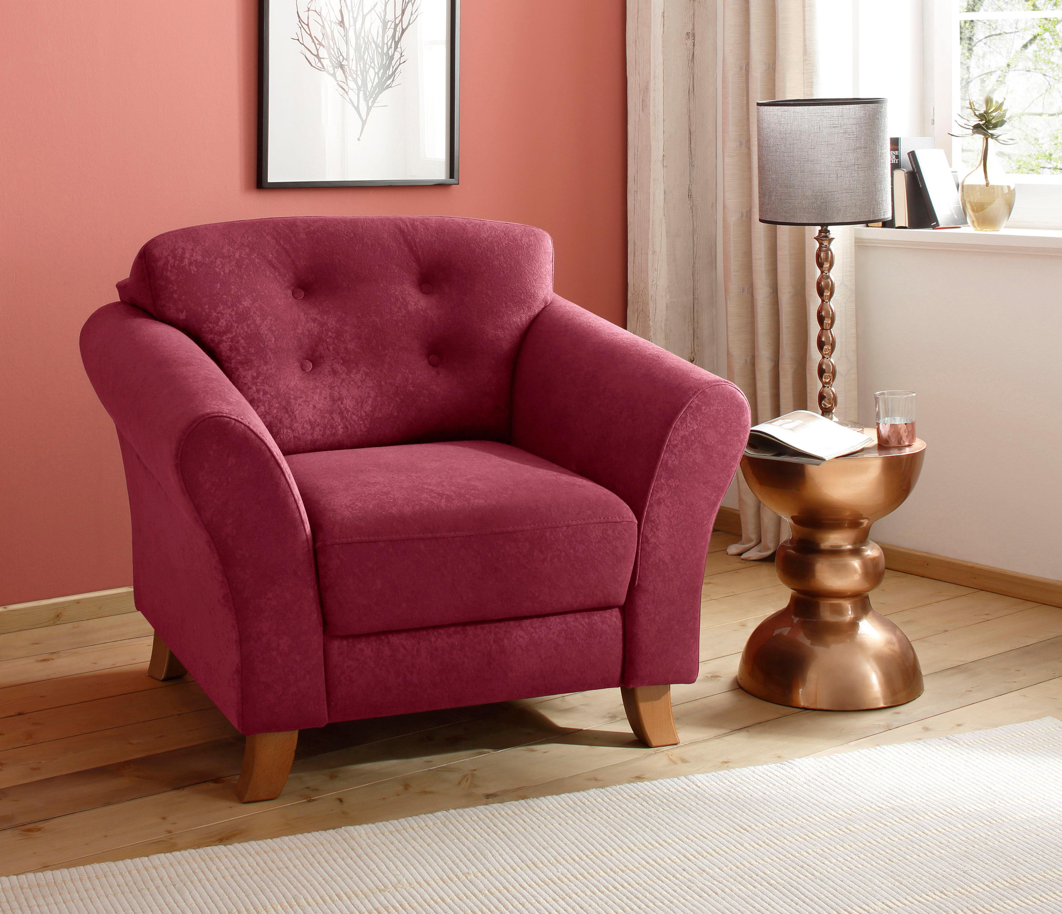 Sessel HOME AFFAIRE "Trondheim", rot (bordeaux), B:101cm H:89cm T:90cm, Struktur weich ( 97% Polyester, 3% Baumwolle);Luxus-Microfaser ALTARA NUBUCKr (100% Polyester);Luxus-Microfaser Lederoptik (100% Polyester), Sessel, Sessel, mit Federkern, Knopfheftung im Rücken