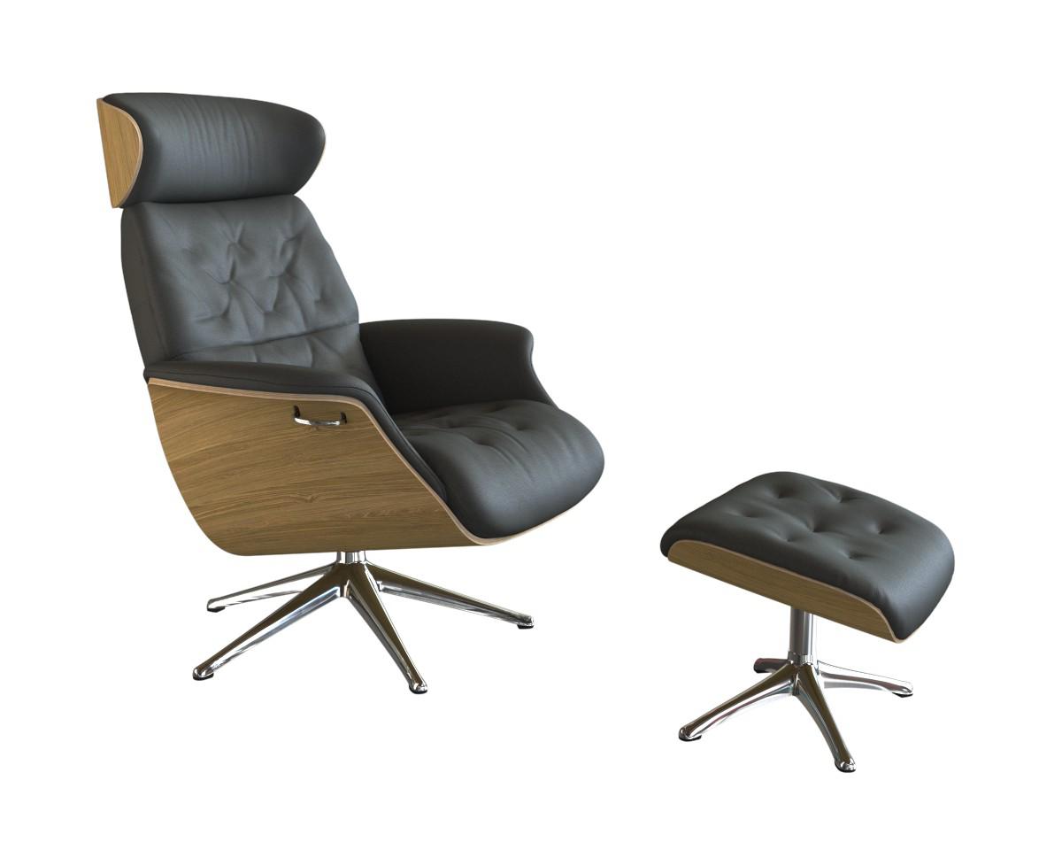 Relaxsessel FLEXLUX "Volden Fernsehsessel, verstellbarer Rücken- & Kopfstütze, drehbar", grau (warm mineral grau), B:83cm H:112cm T:125cm, 100% Echteder, Sessel, Relaxsessel, Rücken- und Kopfteilverstellung, Drehbar, Fuß Alu, Armlehne Eiche