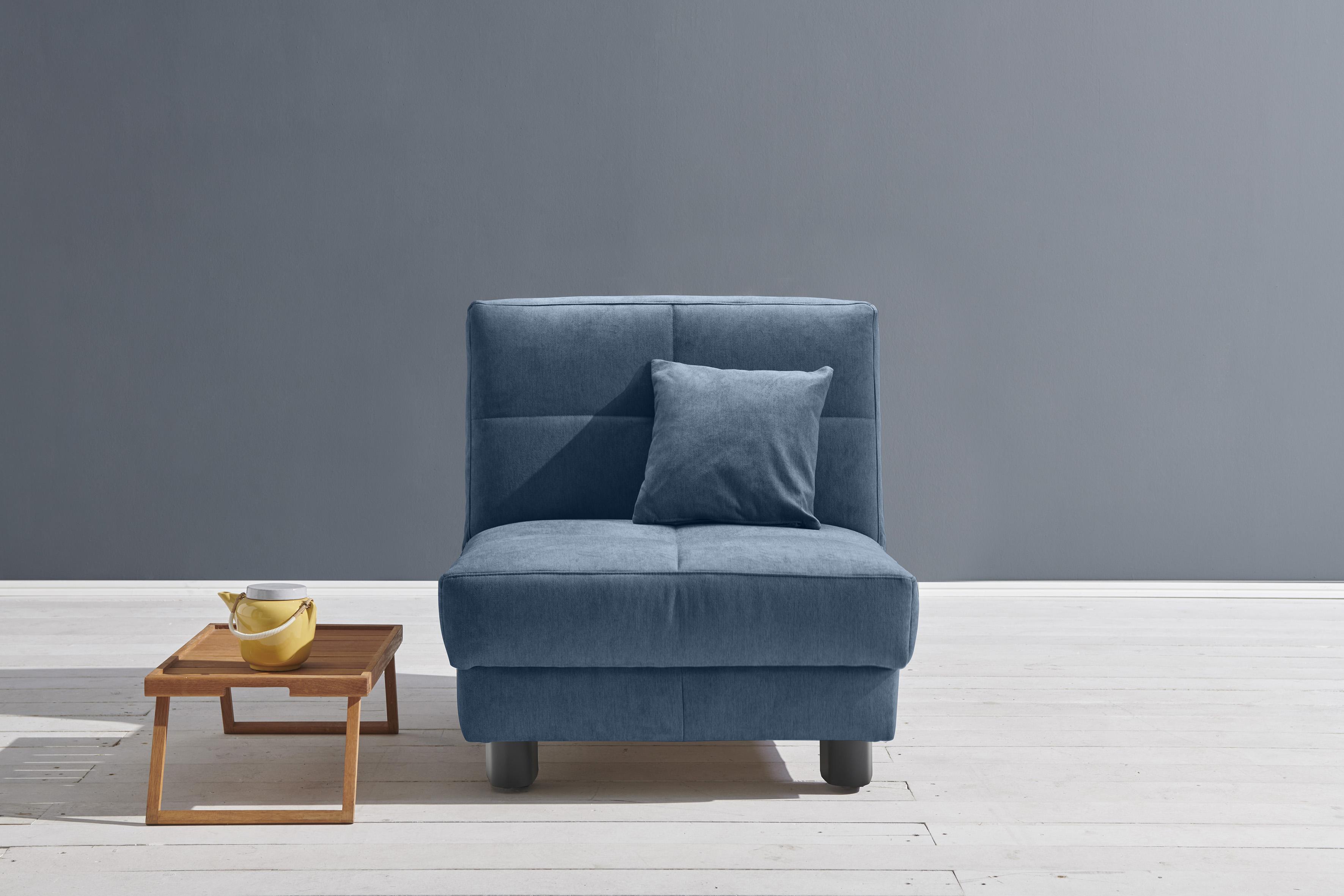 Schlafsofa ELL + ELL "Tilda", blau, B:85cm H:90cm T:100cm, 100% Polyester, Sofas, Schlafsofa, Breite 85 cm, inkl. 1 Zierkissen