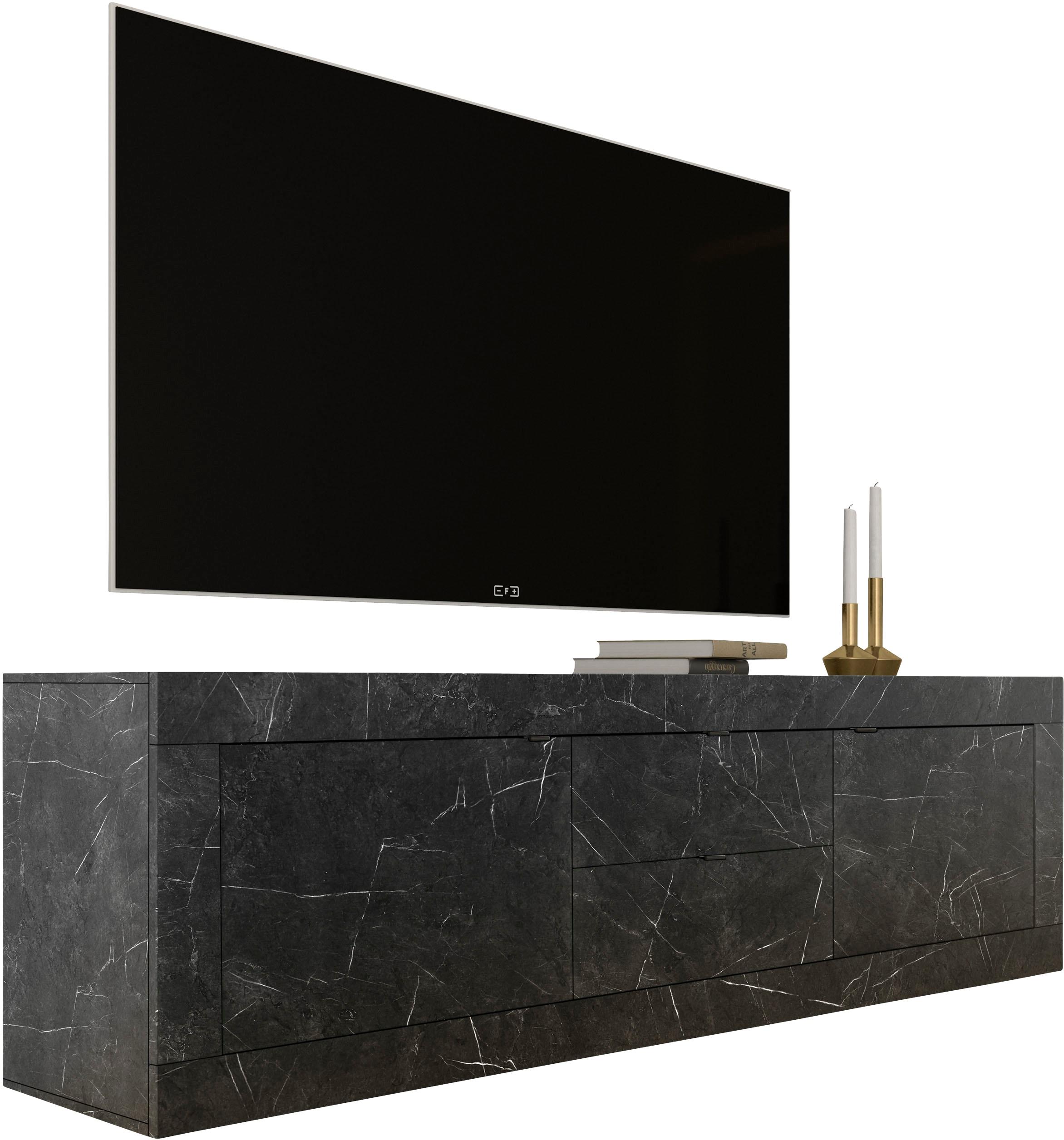 Lowboard HOME AFFAIRE "Basic Breite 210 cm, TV-Board 2 Türen, 2 Schubkästen, TV-Schrank", schwarz (marmor anthrazit), B:210cm H:66cm T:43cm, Sideboards, Lowboard, Metallgriff, moderne Rahmenoptik, viel Stauraum, Farbauswahl