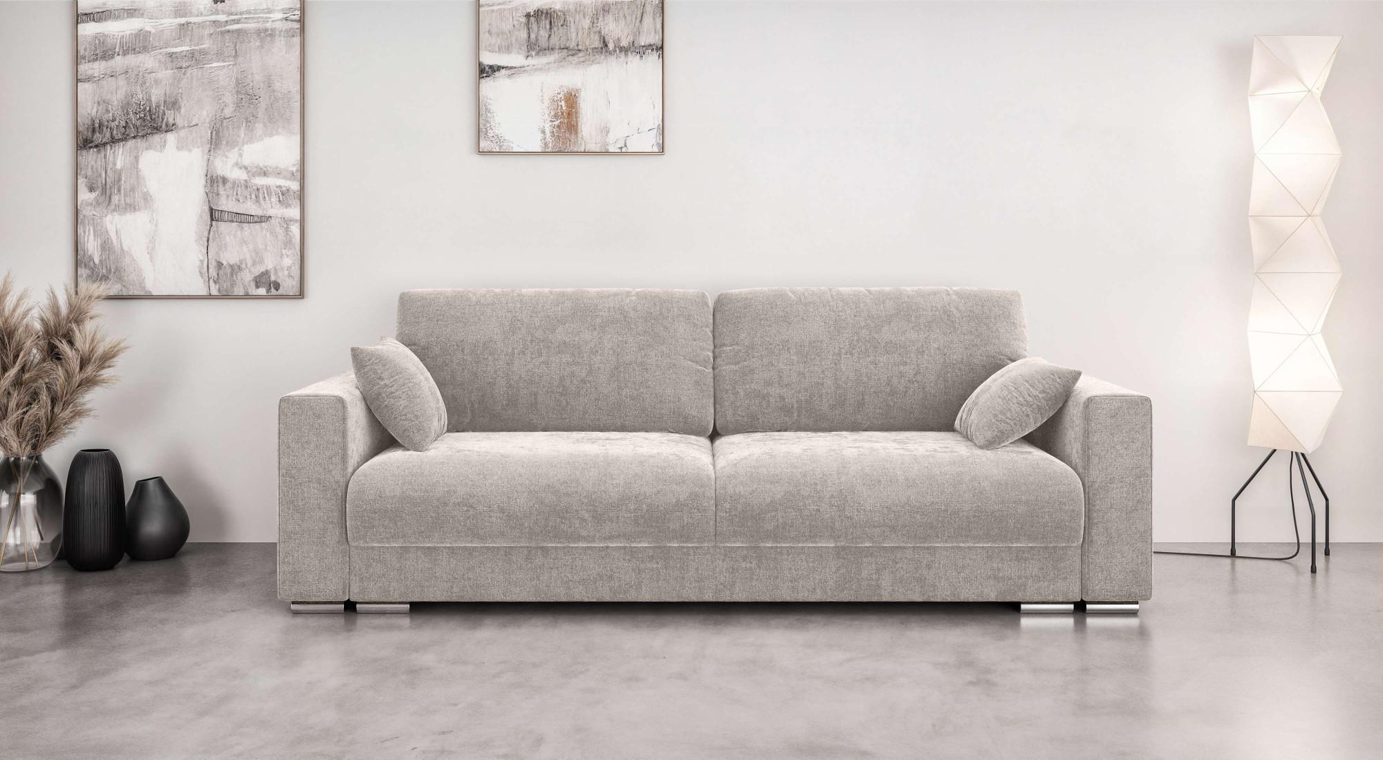 3-Sitzer HOME AFFAIRE "Stevinson Schlafsofa mit Bettkasten, Maße B/H/T: 229/87/97 cm", beige, B:229cm H:87cm T:97cm, 100% Polyester, Sofas, 3-Sitzer, mit Wellenunterfederung, 2 Rückenkissen und 2 Zierkissen