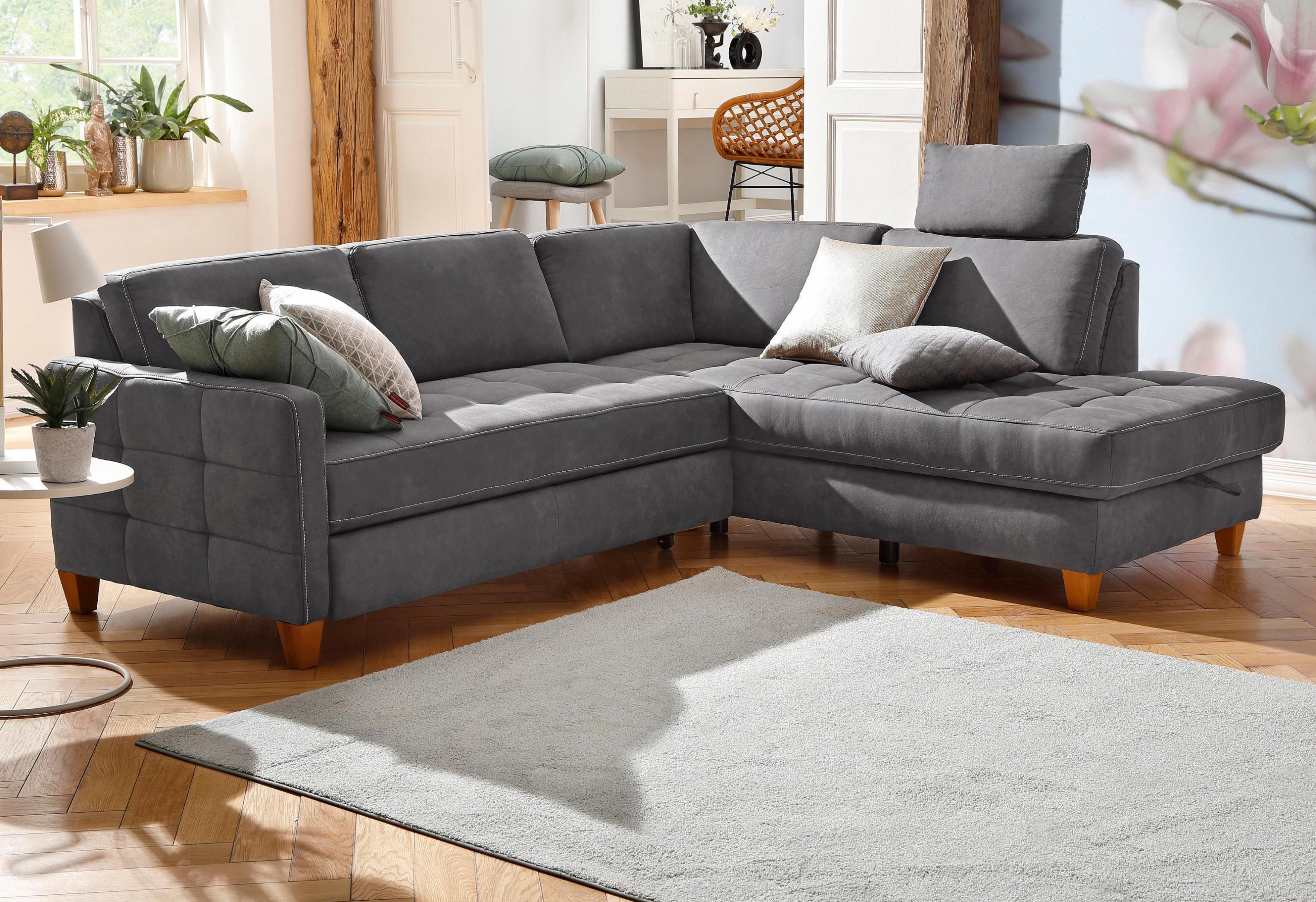 Ecksofa HOME AFFAIRE "Earl L-Form", grau (anthrazit), B:233cm H:80cm T:196cm, Luxus-Microfaser in Lederoptik (100% Polyester);Struktur fein (100% Polyester);Luxus-Microfaser ALTARA NUBUCK (100% Polyester), Sofas, Ecksofa, wahlweise auch mit Bettfunktion oder Bettfunktion mit Bettkasten