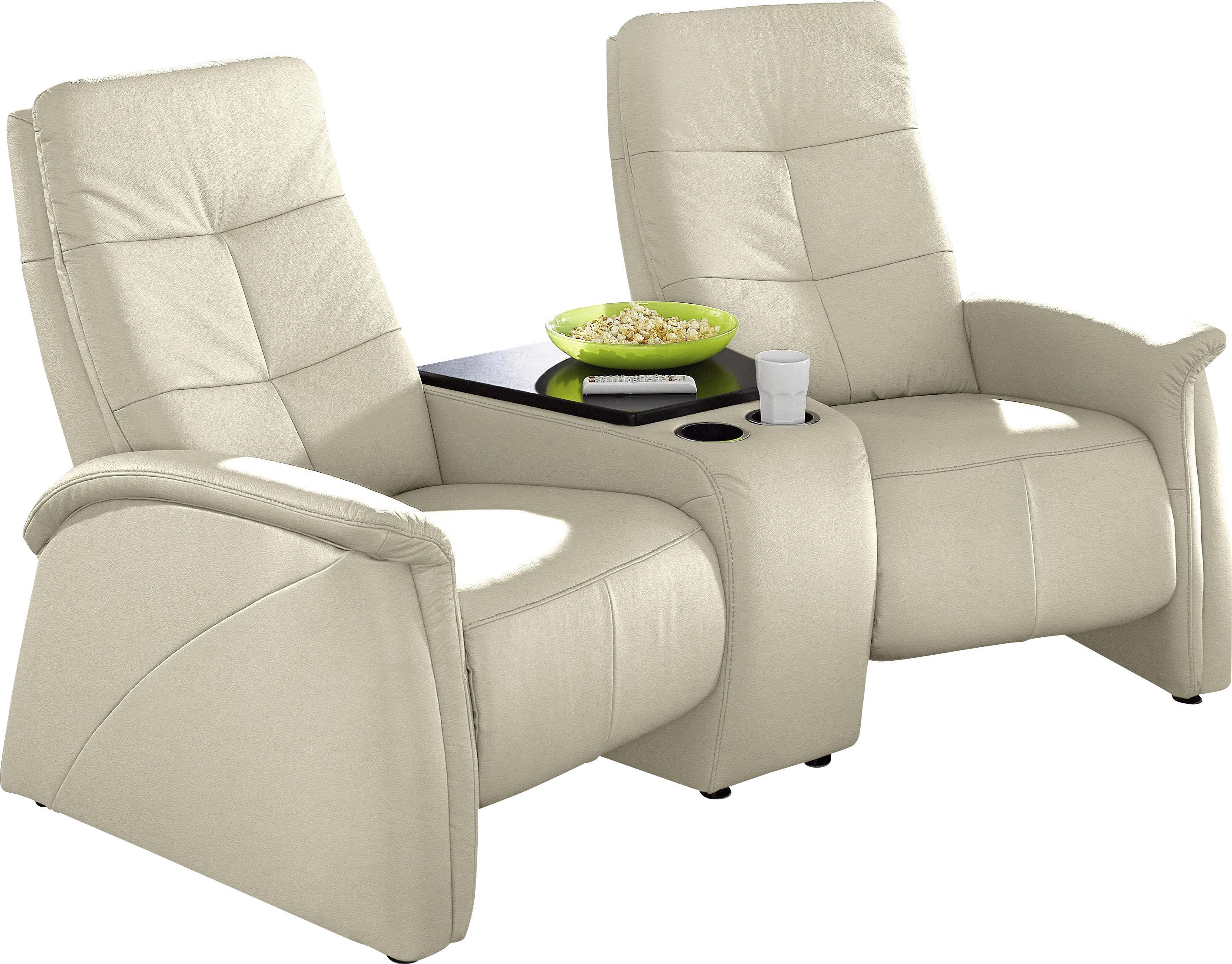 2-Sitzer EXXPO - SOFA FASHION "Tivoli, Kinosofa, bequem", beige (keramik), B:207cm H:109cm T:97cm, NaturLeder;Luxus-Microfaser, »Aqua Clean« (50% Polyester, 35% Polyacryl, 15% Polyamid);Softlux-Kunstleder, Sofas, 2-Sitzer, mit Relaxfunktion, integrierter Tischablage und Stauraumfach