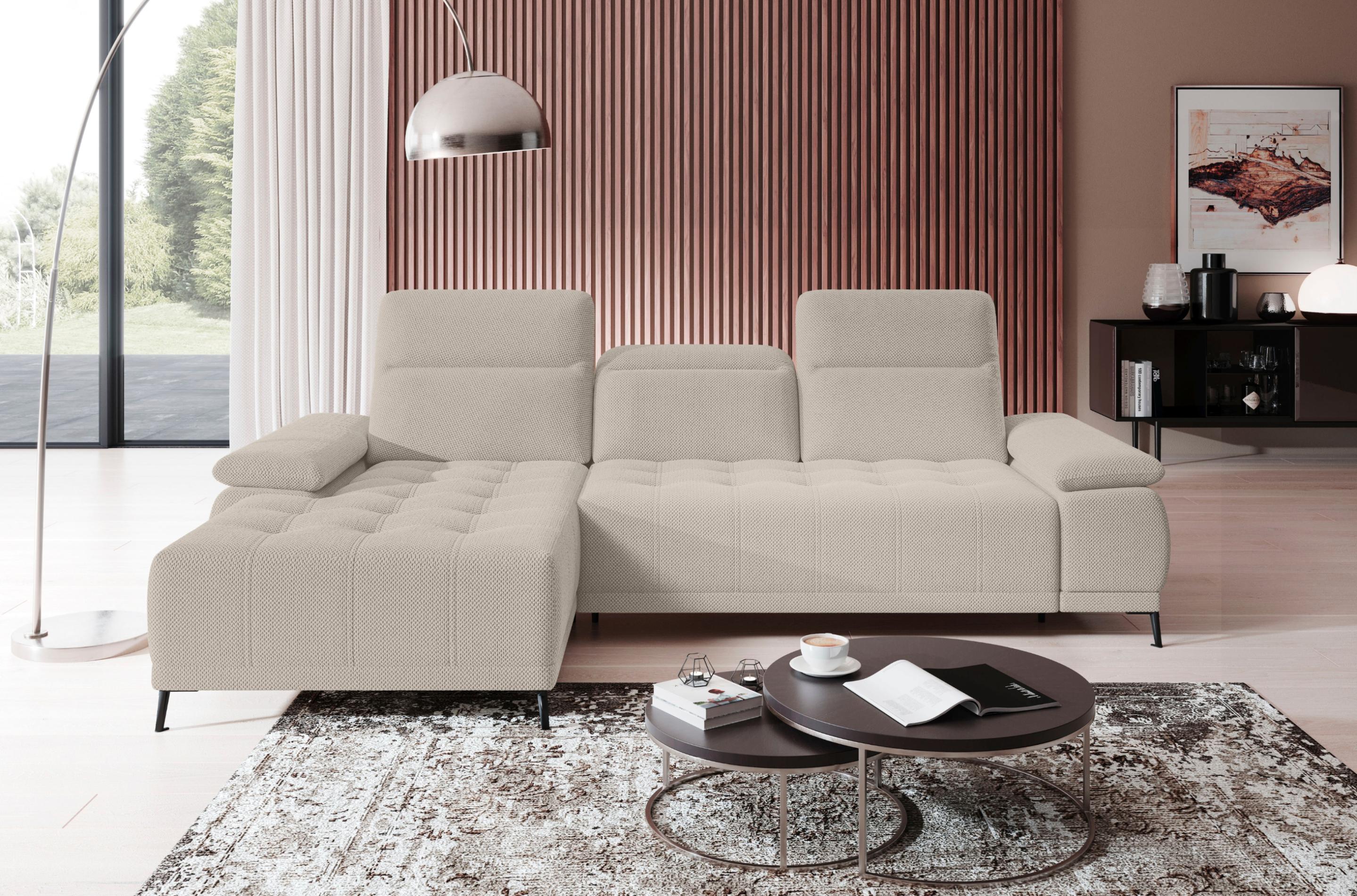 Ecksofa WERK2 "Focus-S, inkl. elektr. Sitzvorzug, manuelle Kopfteilverstellung", natur, B:277cm H:82cm T:177cm, 100% Polyester, Sofas, Ecksofa, elektr. Sitztiefenverstellung, flexible Kopfstützen, 12cm Füße, L-Form