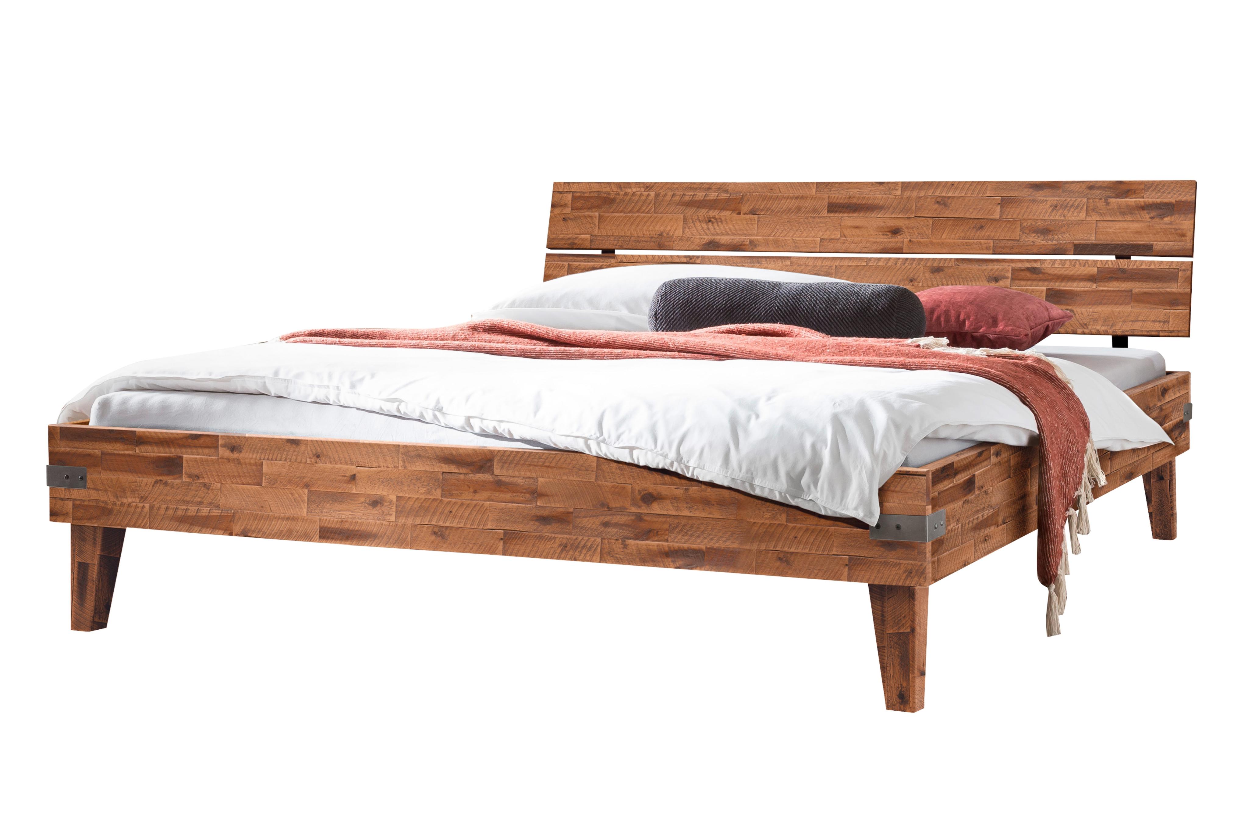 Bettgestell HASENA "Aloa", braun (braun, braun), B:126cm H:87cm L:216cm, Betten, Bettgestell, Akazie massiv, mit Massivholzkopfteil, zwei verschiedene Liegehöhen