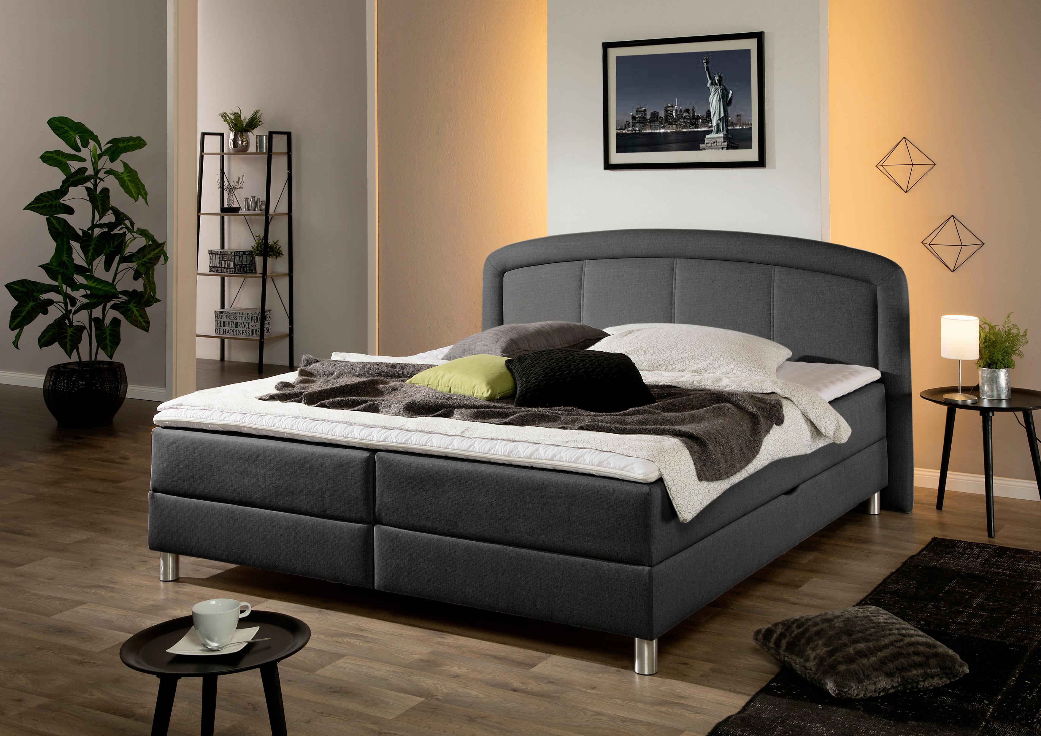 Polsterbett MAINTAL "Lucas", grau (anthrazit), B:154cm L:210cm, Betten, Polsterbett, mit Bettkasten, in 4 Breiten und wahlweise 2 Matratzenarten