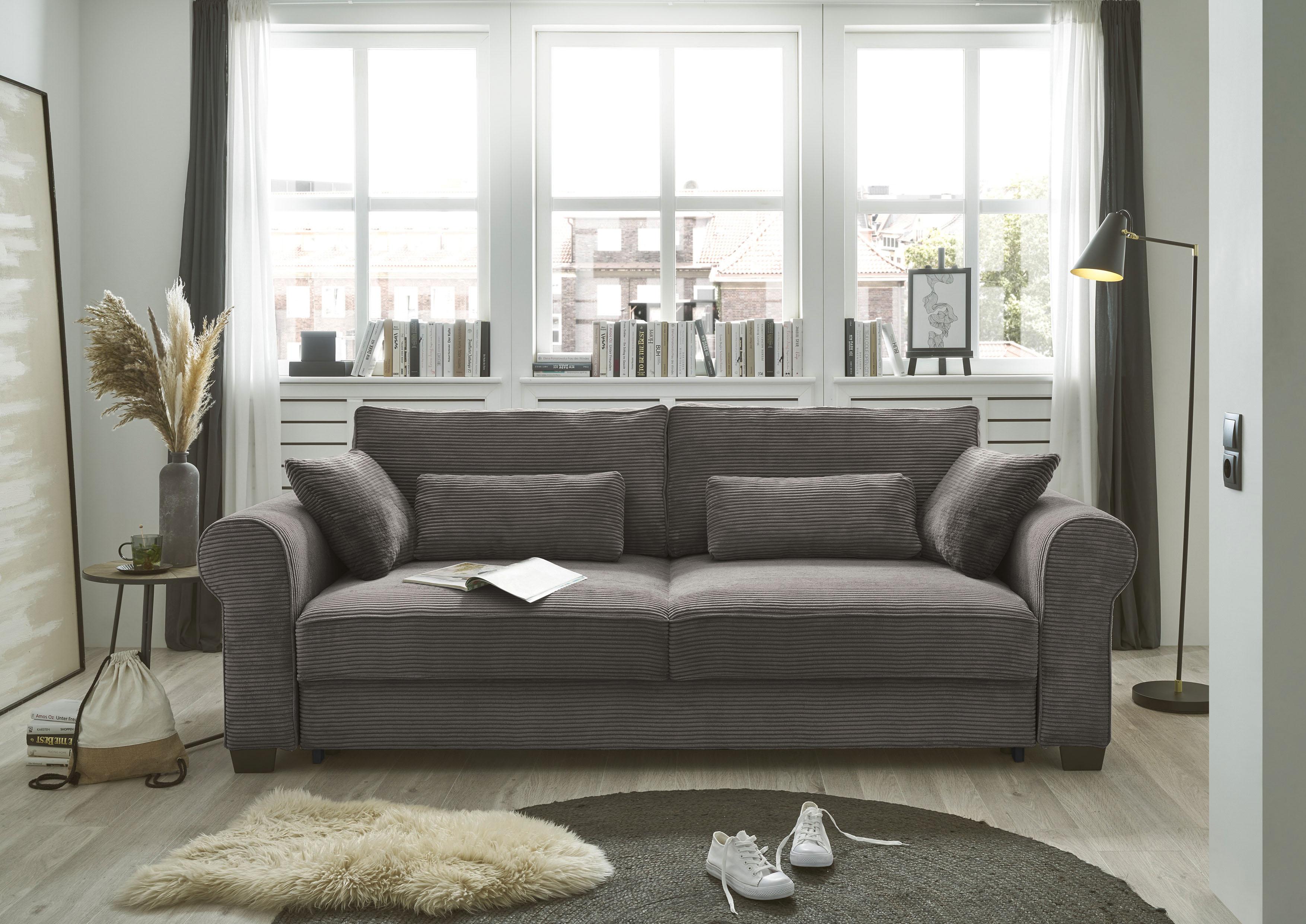 Schlafsofa ED EXCITING DESIGN "Angelina", braun, B:250cm H:95cm T:125cm, 92% Polyester, 8% Nylon, Sofas, Schlafsofa, mit Bettkasten & 4 Zierkissen