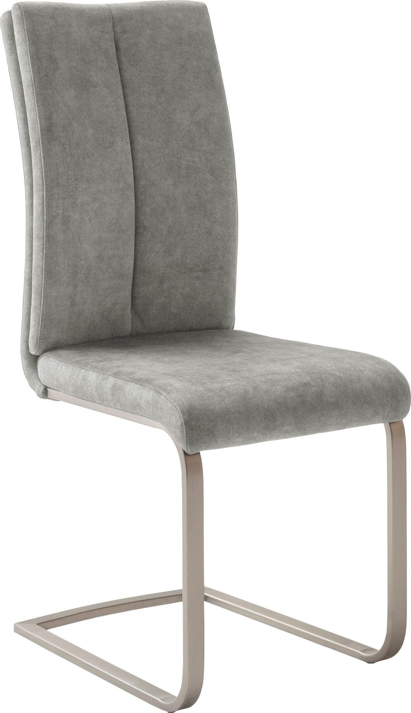 Freischwinger MCA FURNITURE "Hudson Schwingstuhl 4er Set", silber (grau, edelstahl gebürstet, silberfarben, edelstahl gebürstet), B:43cm H:103cm T:60cm, Polyester, Stühle, Freischwinger, Flachrohr,Vintage-Veloursoptik,mit Griff,belastbar 140 kg