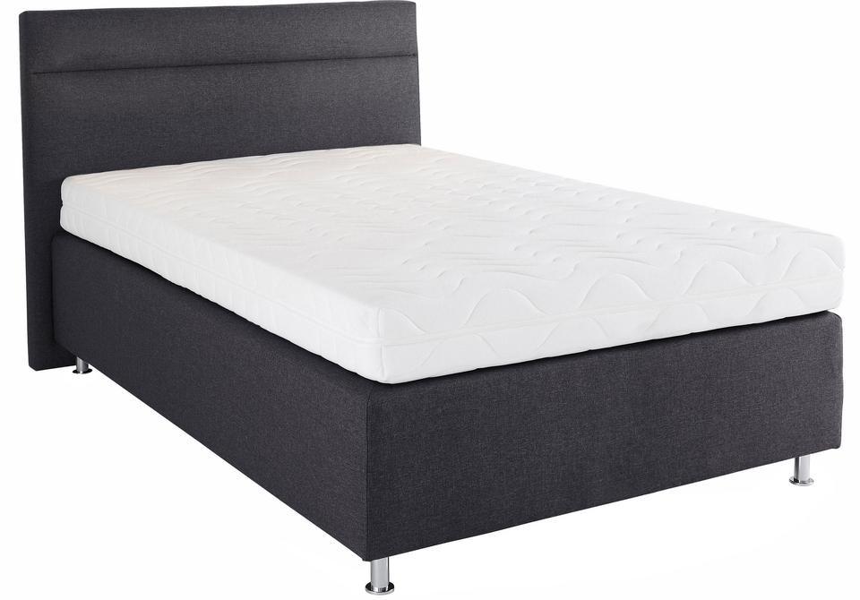 Boxspringbett, grau (strukturstoff anthrazit), ohne LED-Beleuchtung, Liegefläche B/L: 120cm x 200cm, H3, 5-Zonen-Tonnentaschen-Federkernmatratze, Bezug Unterbox und Kopfteil: Strukturstoff (77% Polyester und 23% Viskose);Bezug Obermatratze 100% Polyester, waschbar bis 60C, WESTFALIA SCHLAFKOMFORT, Komplettbetten, Boxspringbett, wahlweise mit LED-Beleuchtung