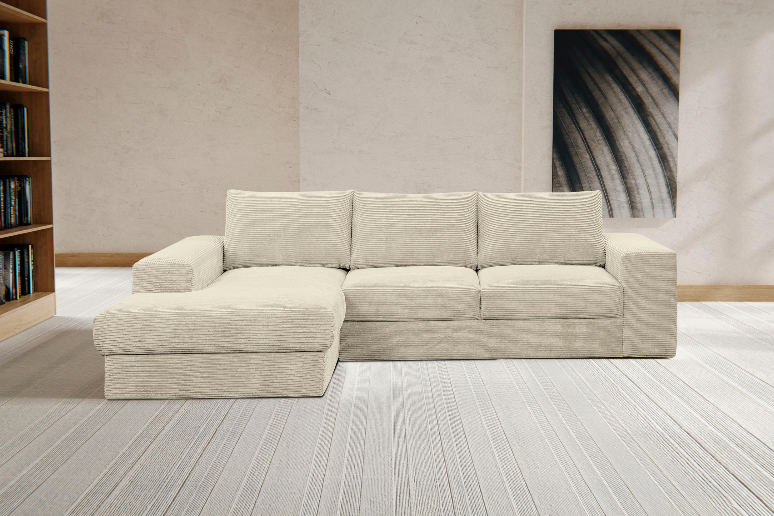 Ecksofa WERK2 "Rozzana Design Ecksofa mit hohem Komfort, zeitlos & elegant, L-Form", beige (natur), B:280cm H:86cm T:190cm, 90% Polyester, 10% Nylon, Sofas, Ecksofa, in kuschelweichen Trendstoffen Cord, Breitcord und Plüsch