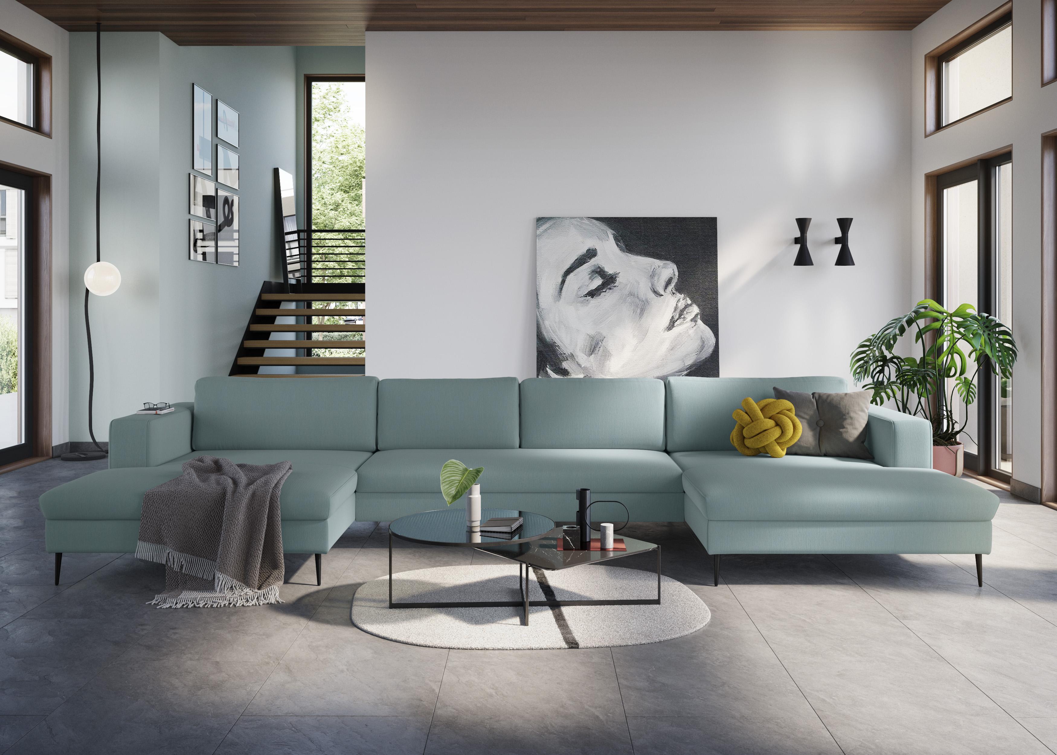 Wohnlandschaft DOMO COLLECTION "Modica U-Form aktuelles, kubisches Design mit 2 Recamieren, viel Platz", grün (mint), B:438cm H:83cm T:173cm, Sofas, Wohnlandschaft, XXL, in moderner Optik mit, 2 großzügigen Recamieren, auch in Cord