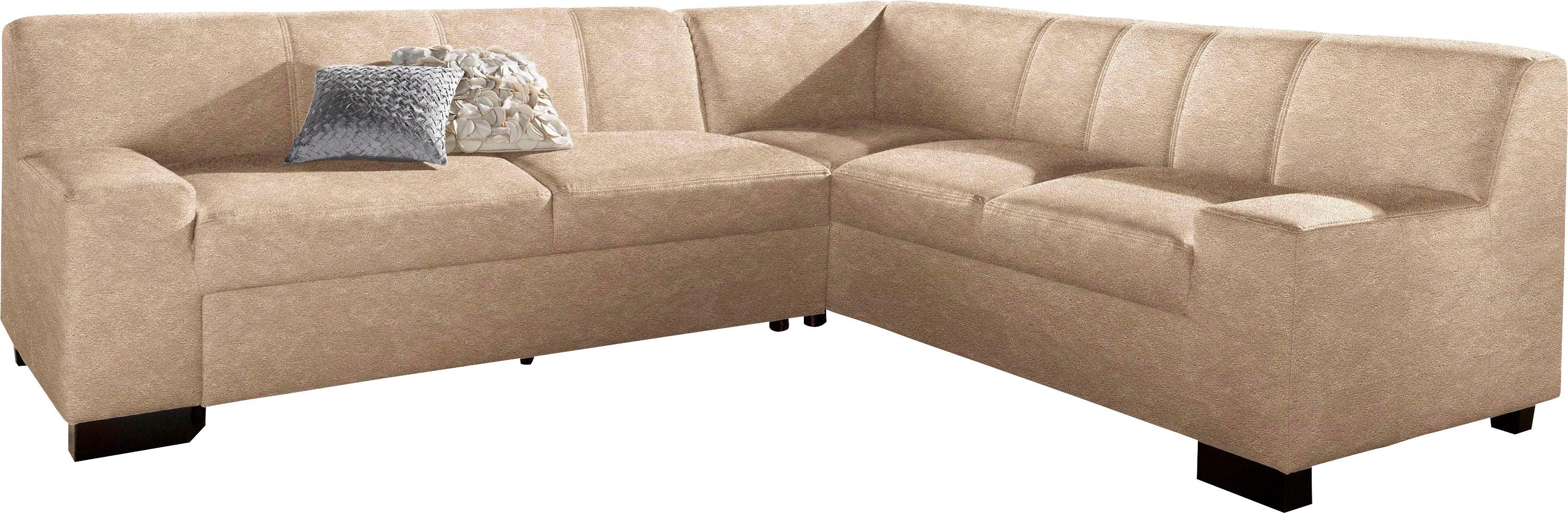 Ecksofa DOMO COLLECTION "Norma, moderne Armlehnen, zeitlos und elegant, Breite 247cm, L-Form", beige (natur), B:247cm H:74cm T:212cm, Microfaser PRIMABELLE (100% Polyester);Kunstleder SOFTLUX;Struktur (90% Polyester, 10% Polyacryl);NaturLEDER (echtes Rindsleder), Sofas, Ecksofa, wahlweise mit Bettfunktion