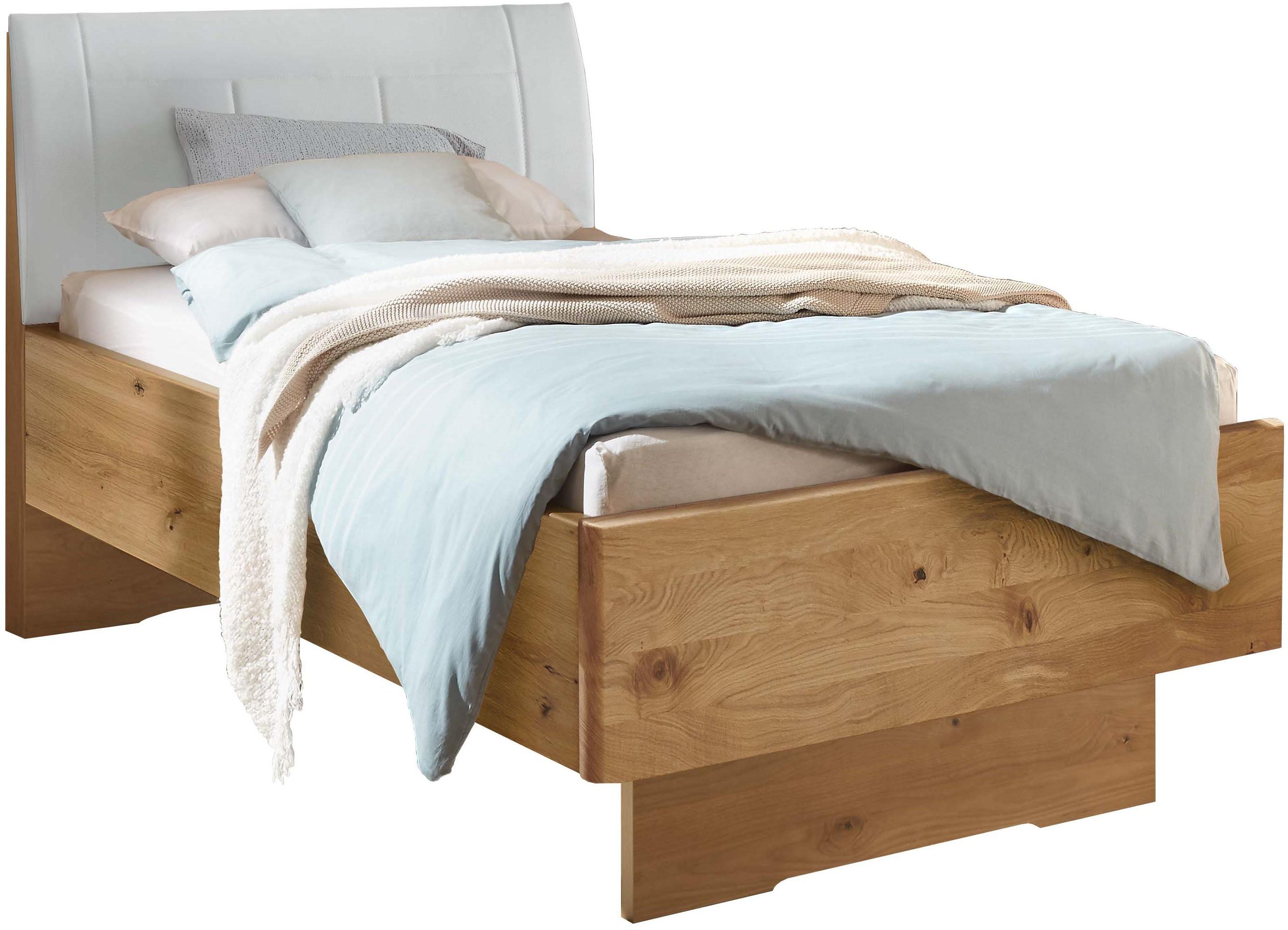 Holzbett WIEMANN "Cardiff, Bettgestell, Bettrahmen, teilmassiv, mit Polsterkopfteil", bianco, eiche teilmassiv, B:100cm L:220cm, Betten, Holzbett, Fußteil aus Massivholz, verschiedene Größen