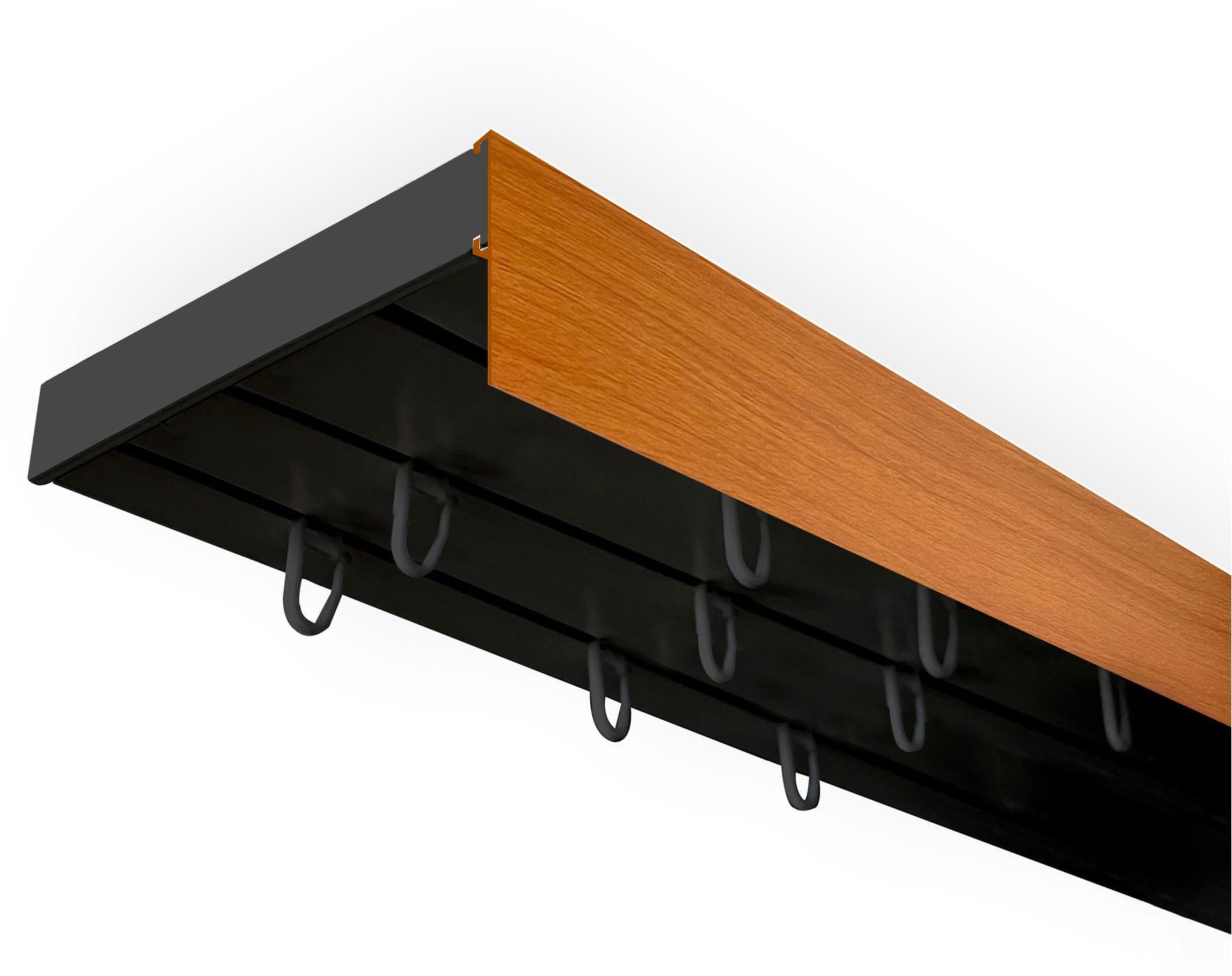 Gardinenschiene SN DECO GROUP "Vorhangschiene SH (1) mit Blende 5 cm" Gr. 14, schwarz (schwarz, kirschholzfarben), L:600cm T:8,95cm, Kunststoff, Gardinenstangen, Gardinenschiene